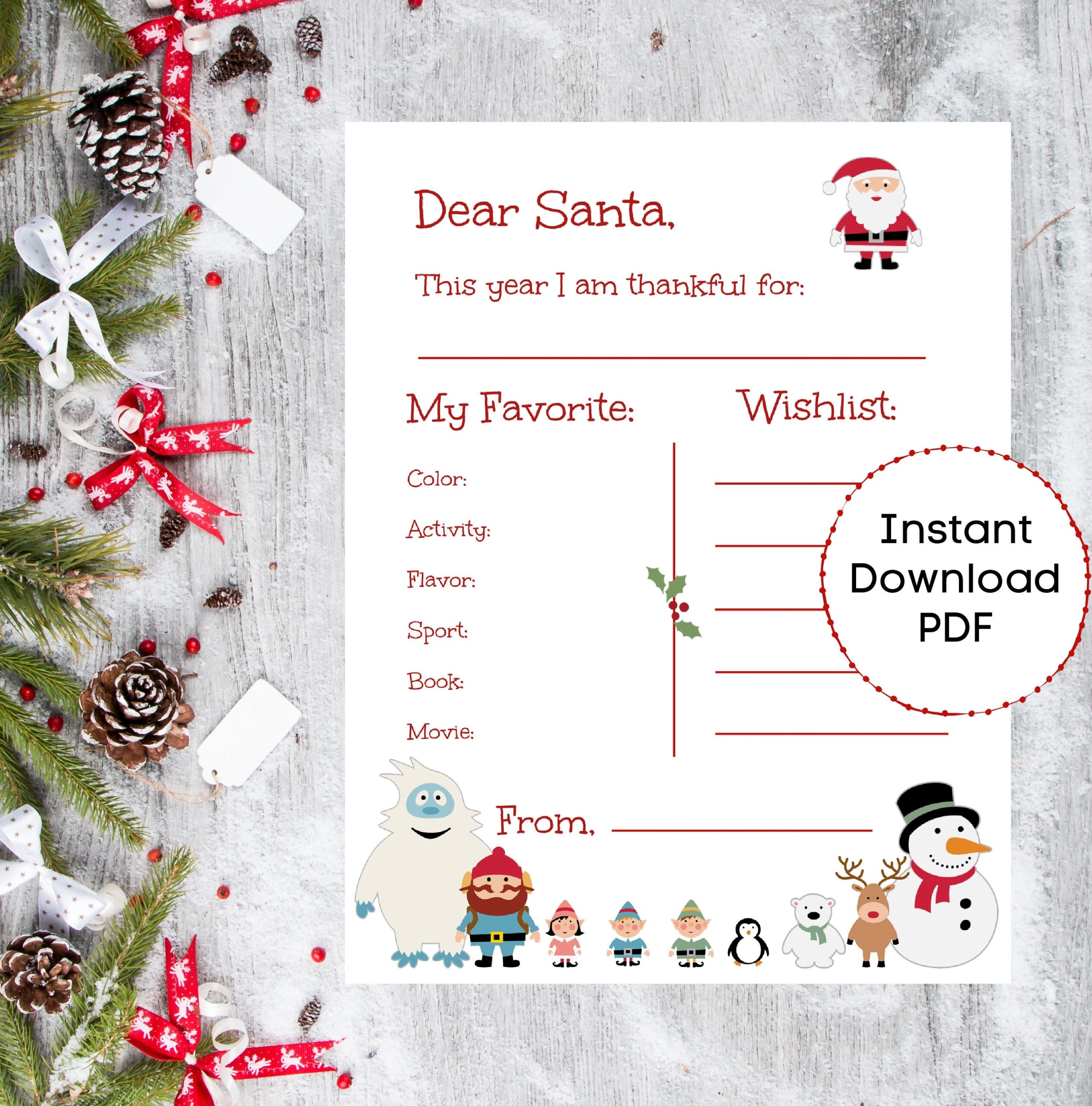 Letter To Santa Printable Christmas List Wishlist Santa Letter Print Template Santa Claus Latter Santa Mail Rudolf And Friends Etsy