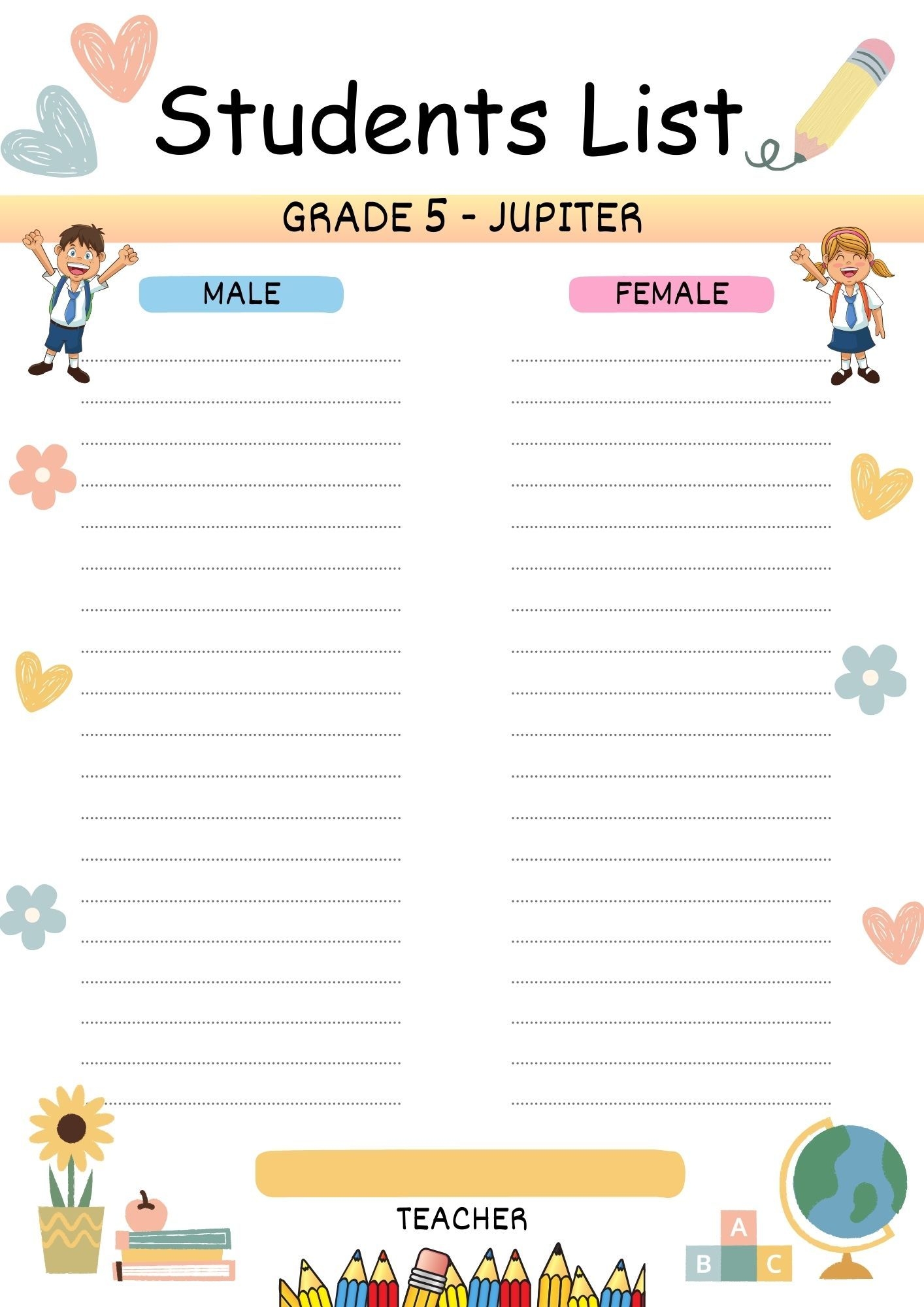 LIST OF STUDENTS Cute And Simple Editable Template By 