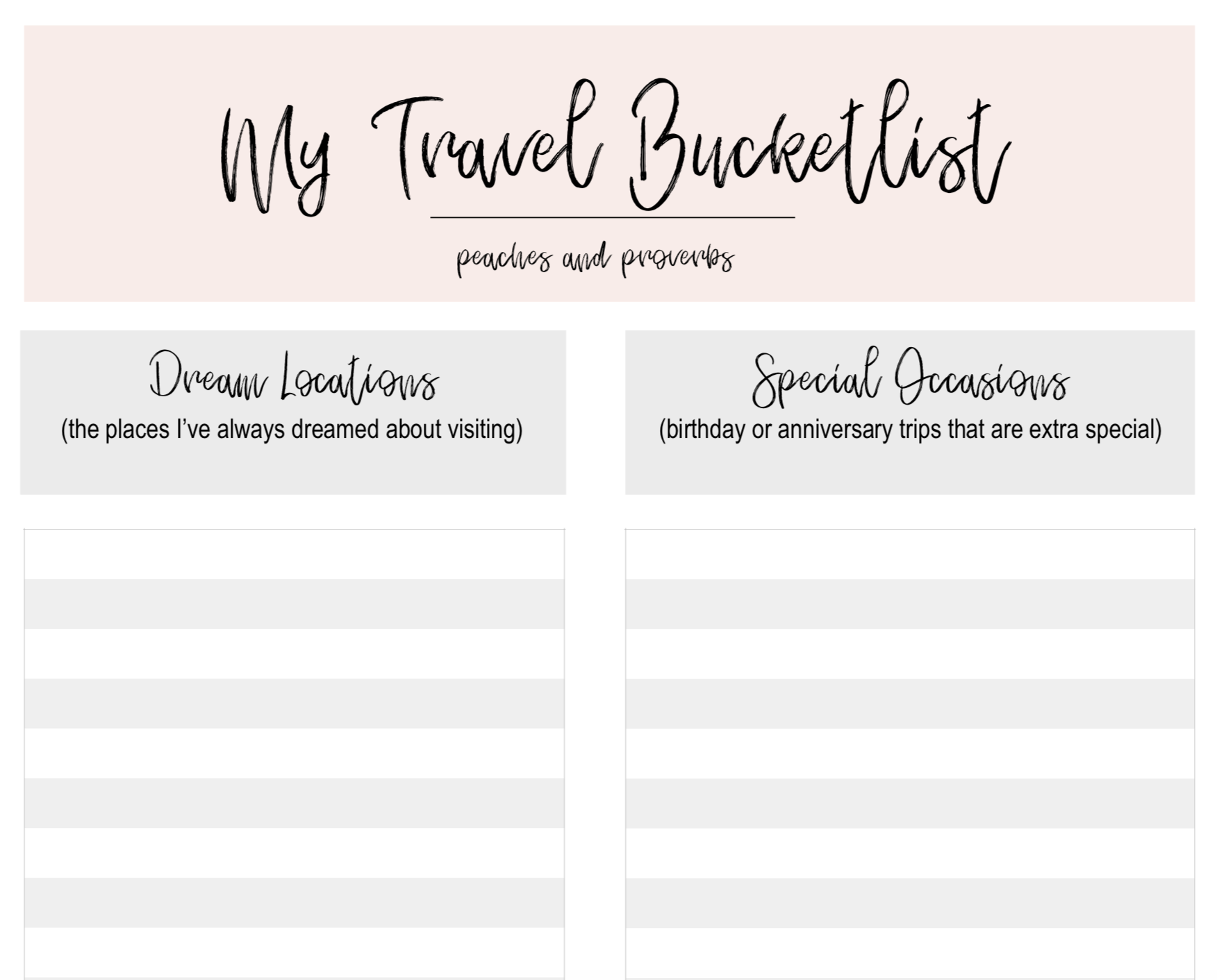 Making Your Travel Bucketlist With Free Printable Peaches And Proverbs