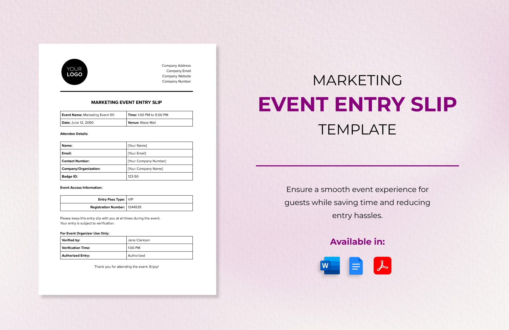 Entry Slip Template