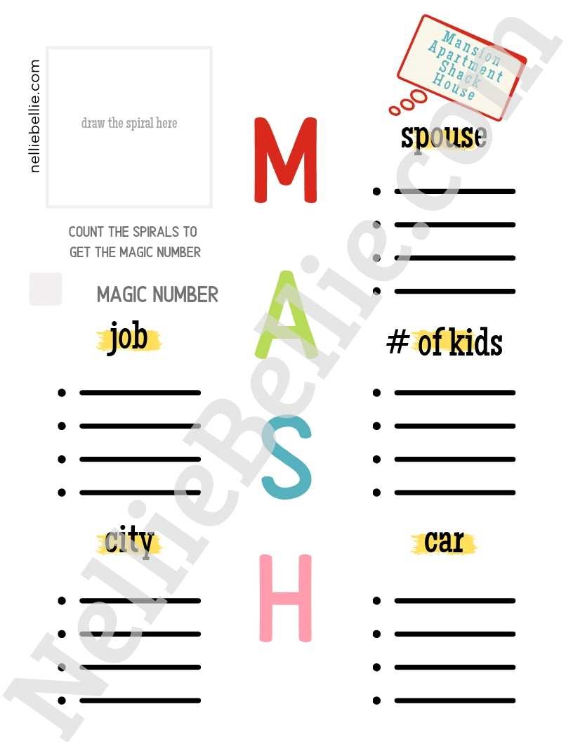 MASH GAME Mansion Apartment Shack House u003e Free Printable 