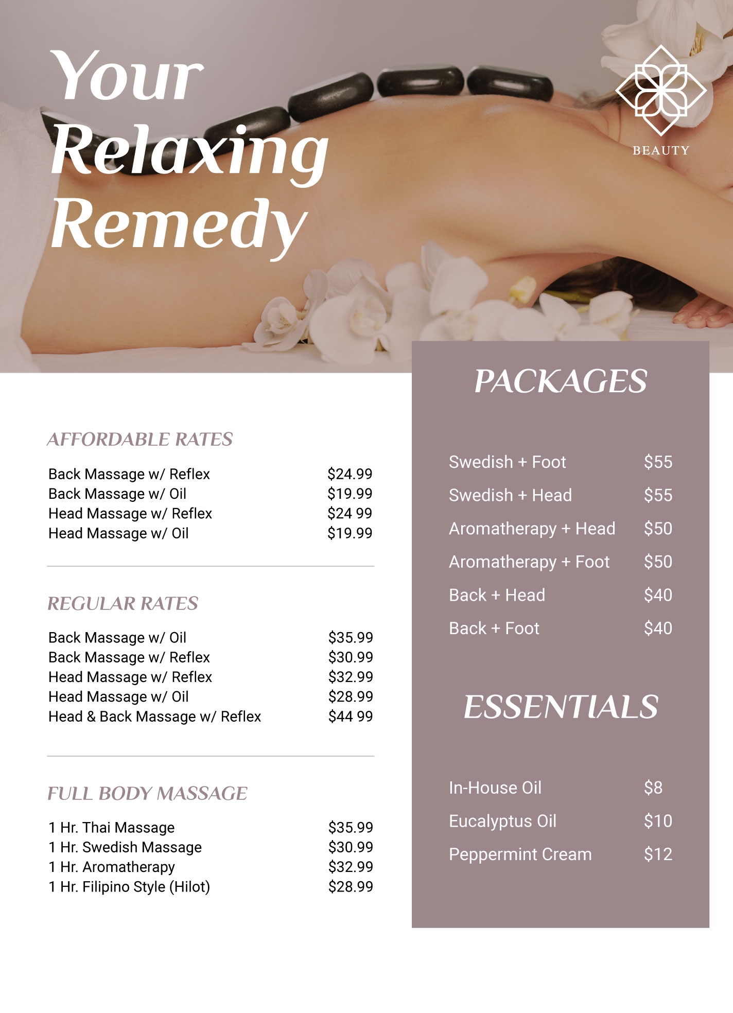 Massage Price List Template