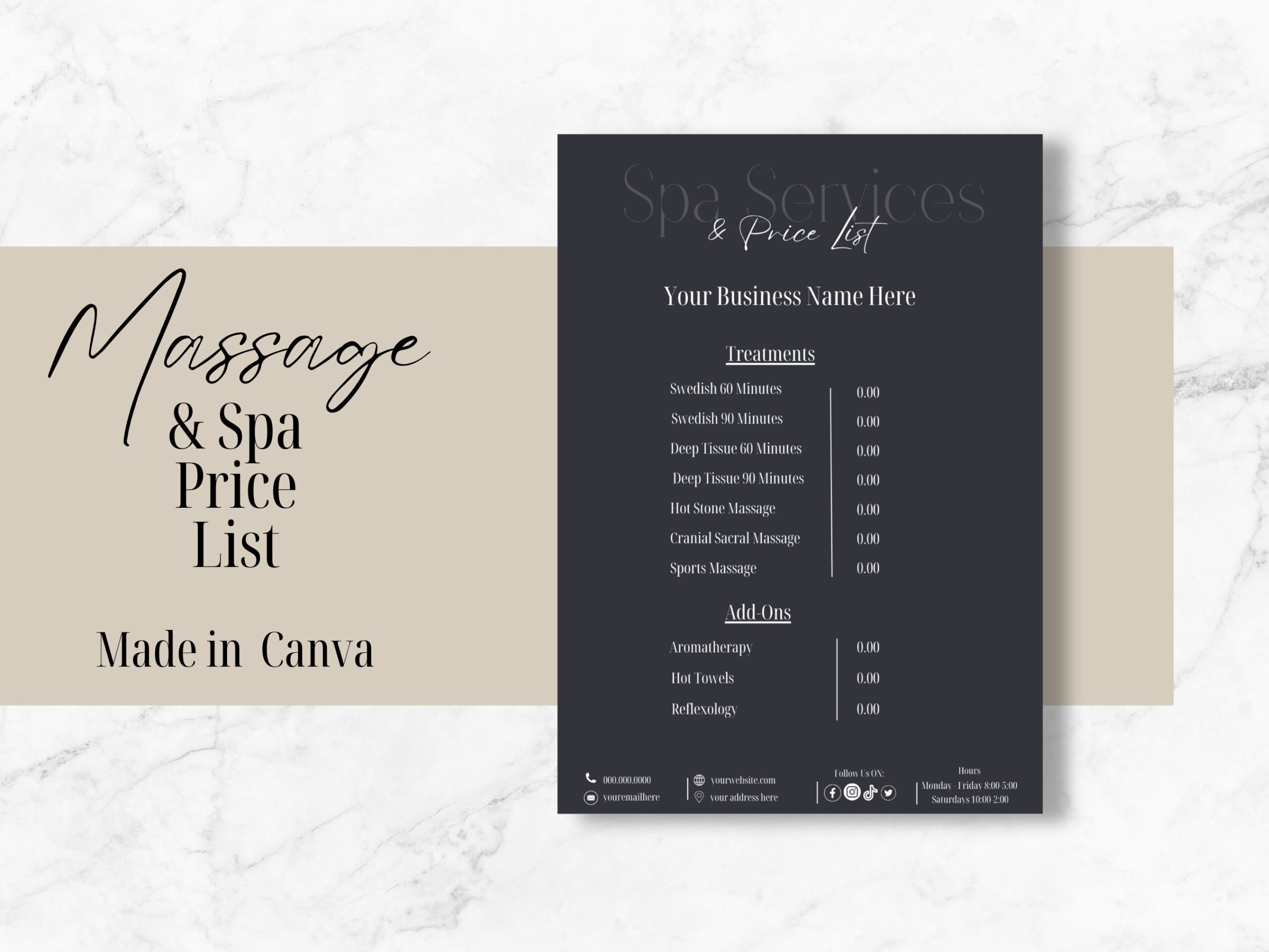 Massage Price List Template Editable Price List Canva Template 