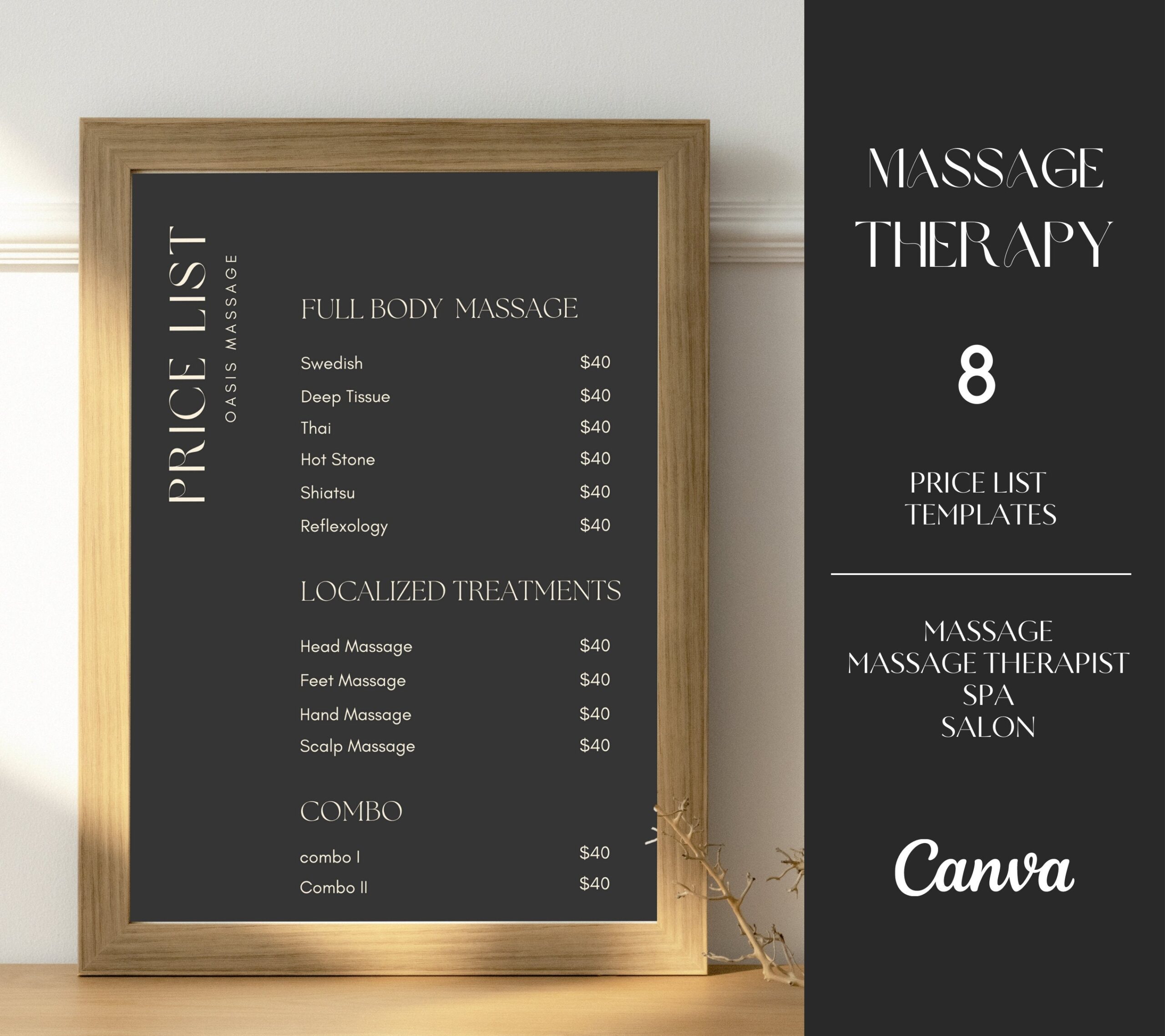 Massage Price List Template I Spa Price List Template I Printable 