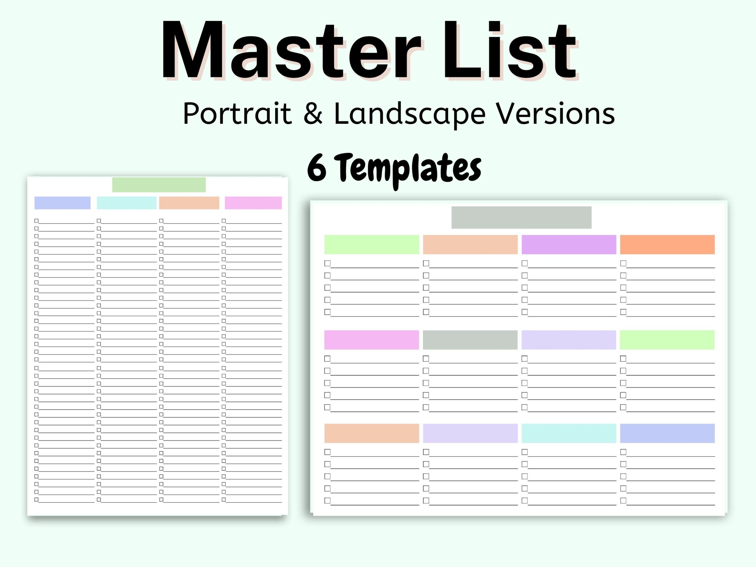 Master Task List Printable Blank Checklist Template Master To Do List Master List Task Planner Simple Checklist Template Daily List Etsy