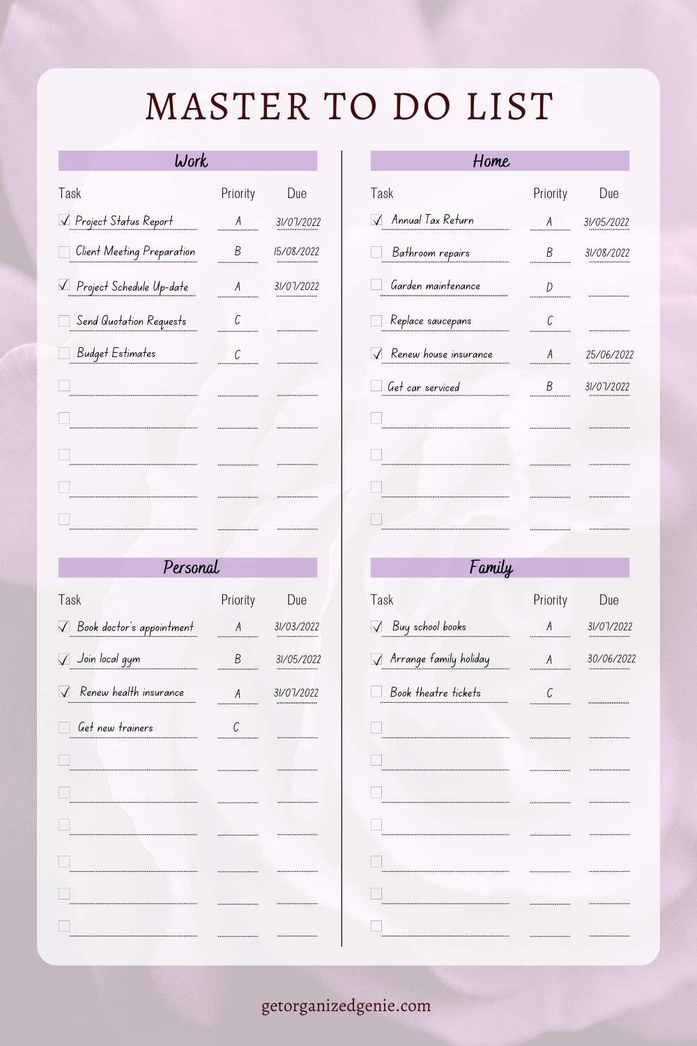 Master To Do List Template