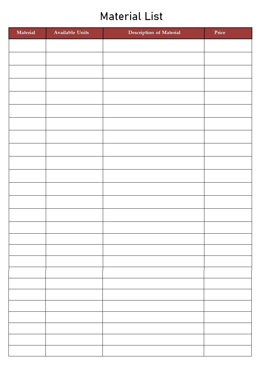 Materials List Template
