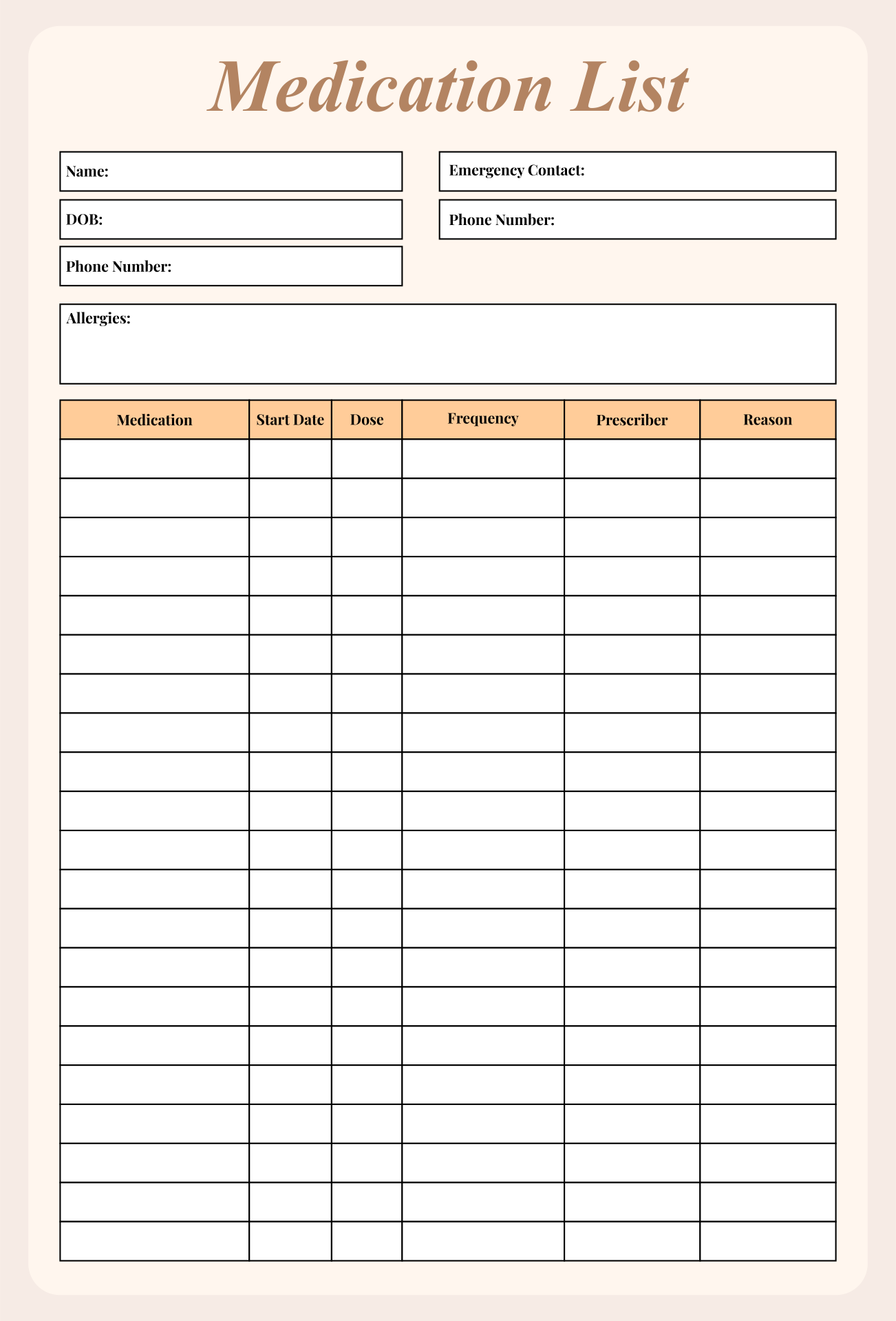 Medicine List Template