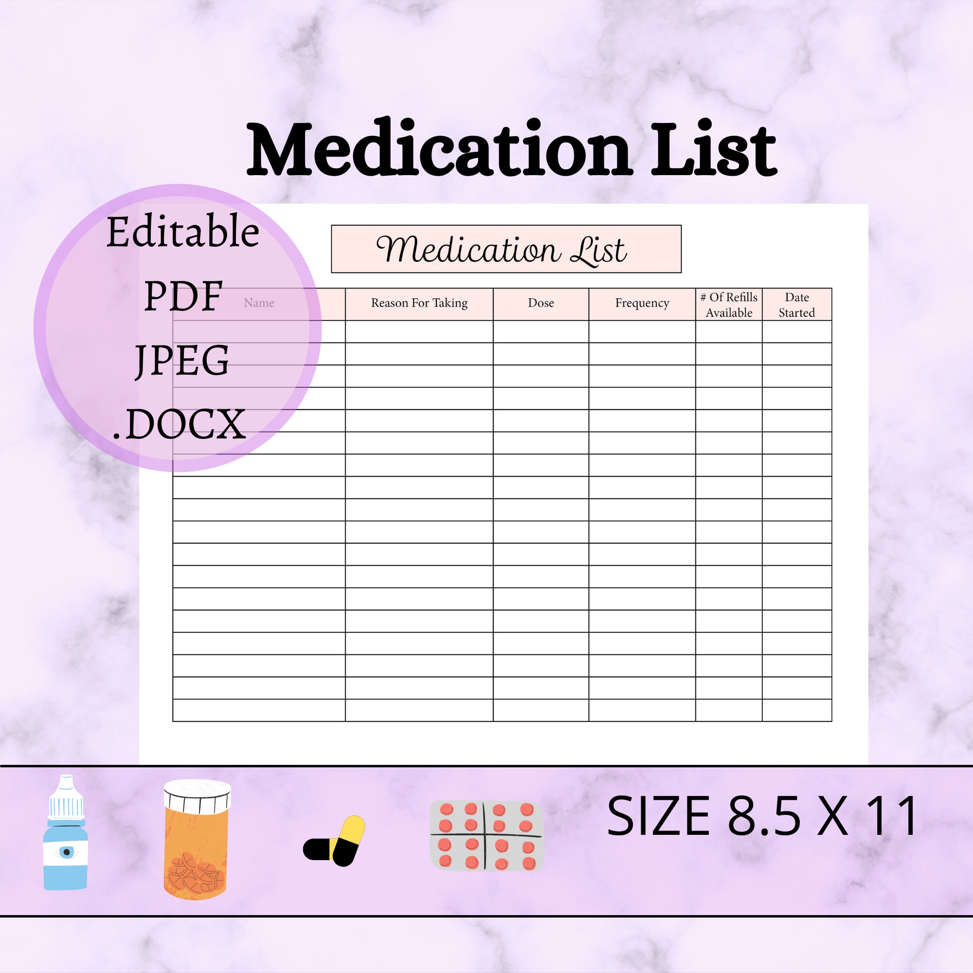 Medication List Template Word
