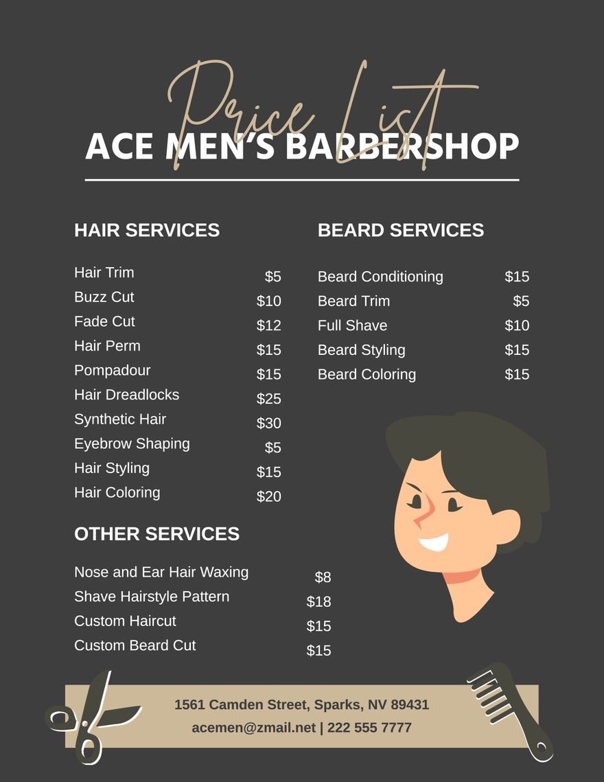 Men s Barber Shop Price List In Illustrator Word PSD Download Template 