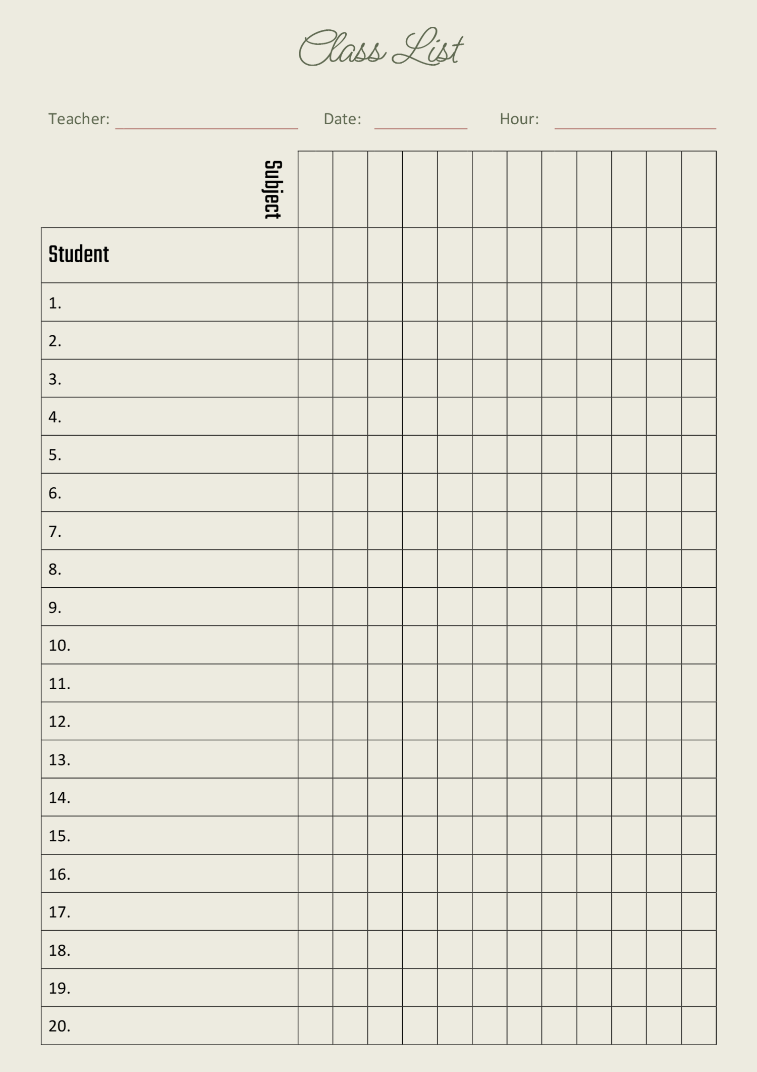 Student List Template
