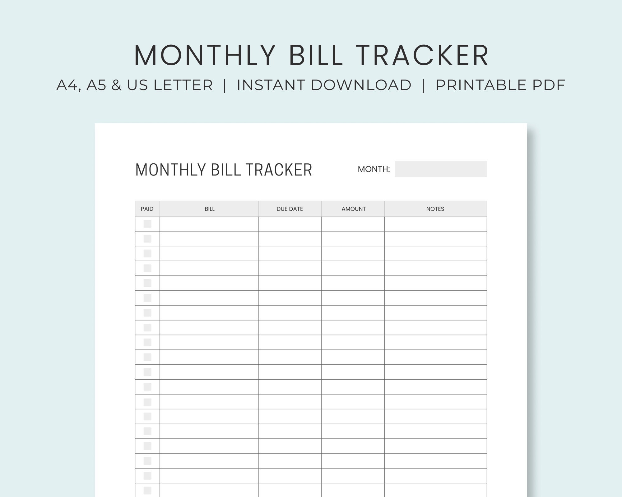 Free Printable Monthly Bill Payment Log