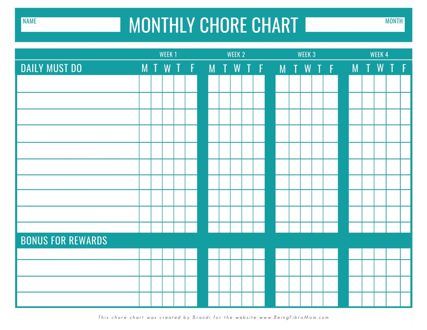 Monthly Chore Chart For Kids Payhip Worksheets Library