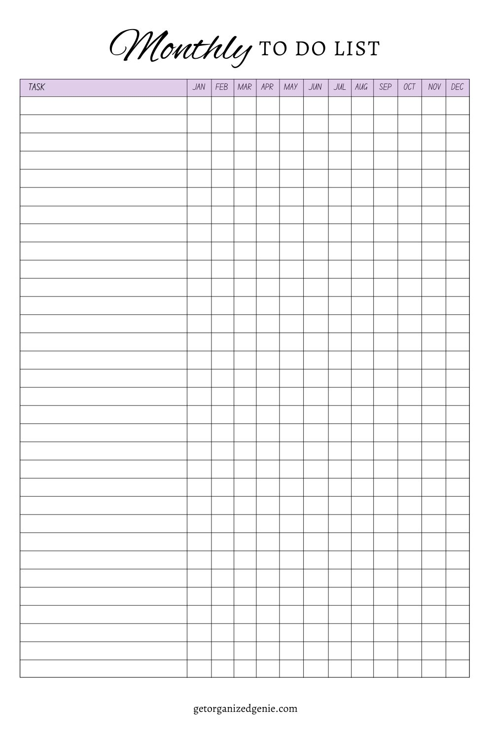 Monthly To Do List Template