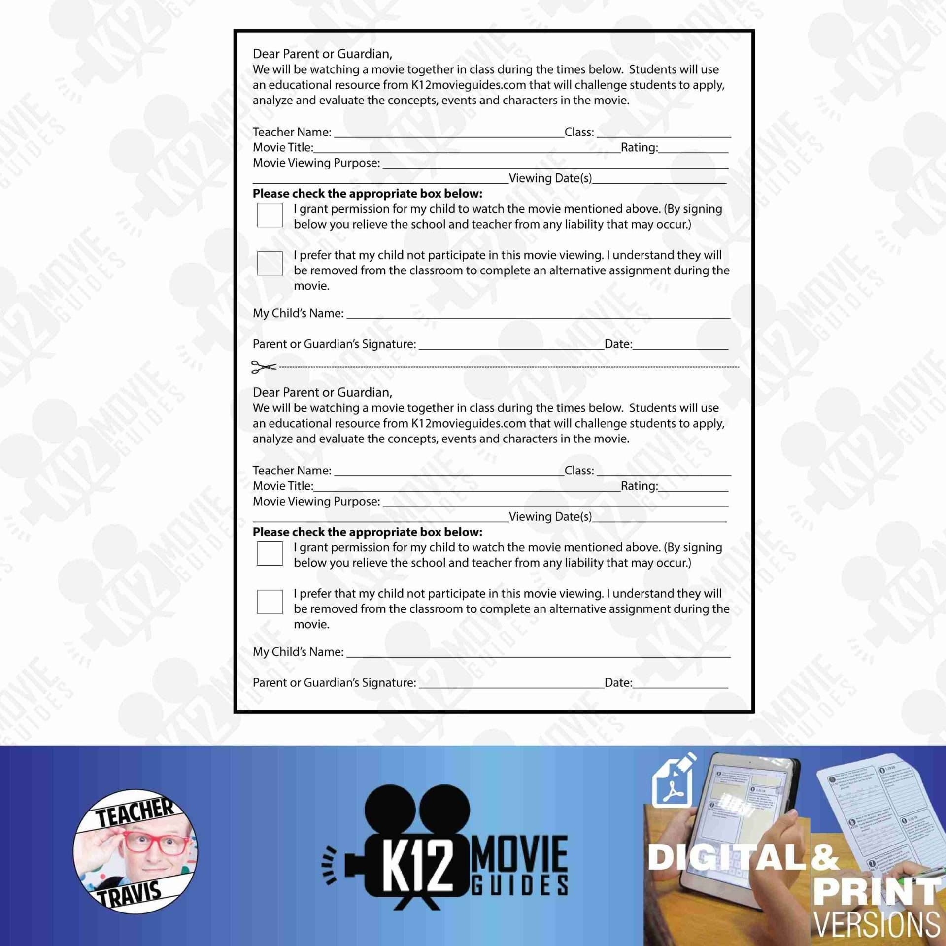 Movie Viewing Permission Slip K12MovieGuides