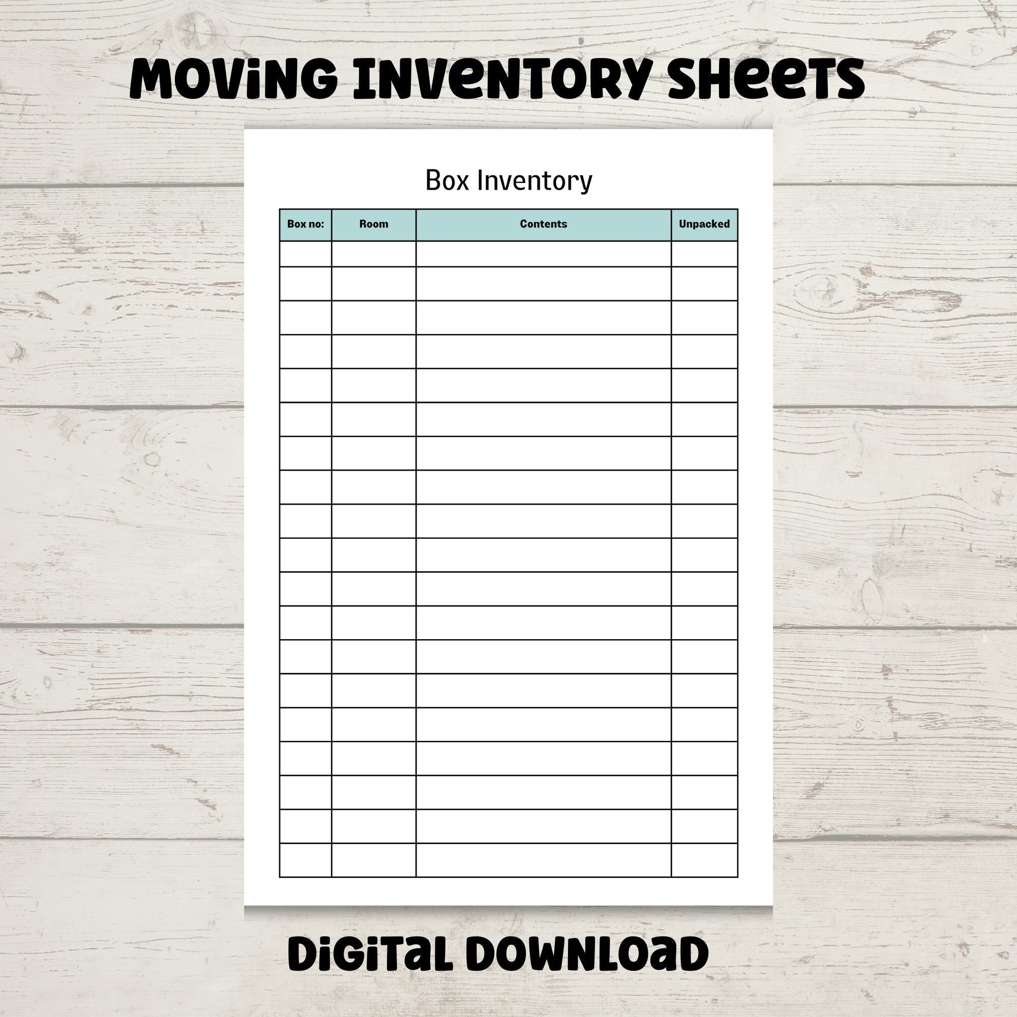 Moving Box Inventory List Keep Track Of What Is In Each Box Etsy