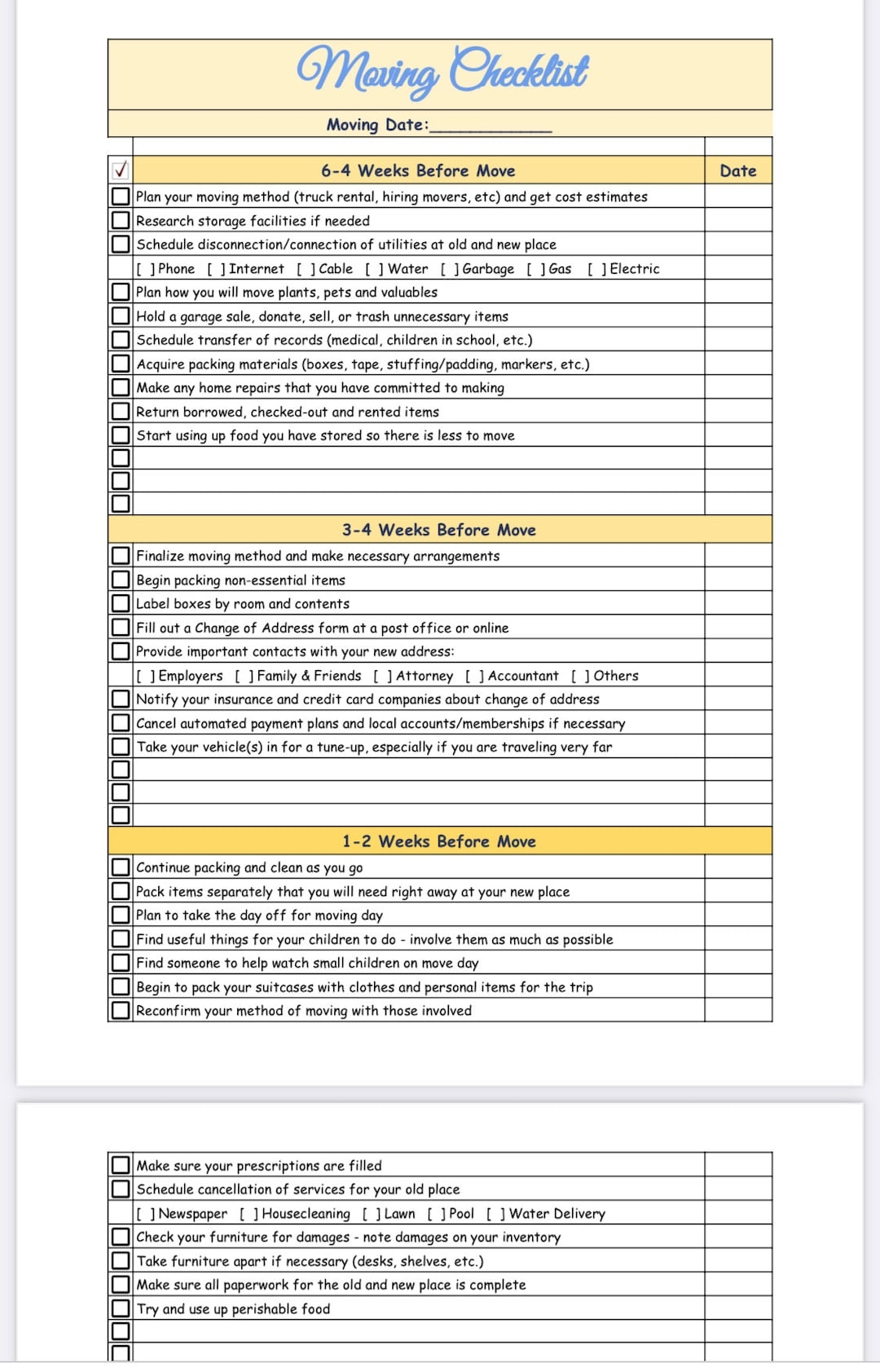 Moving Checklist TEMPLATE File Available For Openoffice spreadsheet And Text Document MS Word MS Excel Pdf File Digital Download Etsy