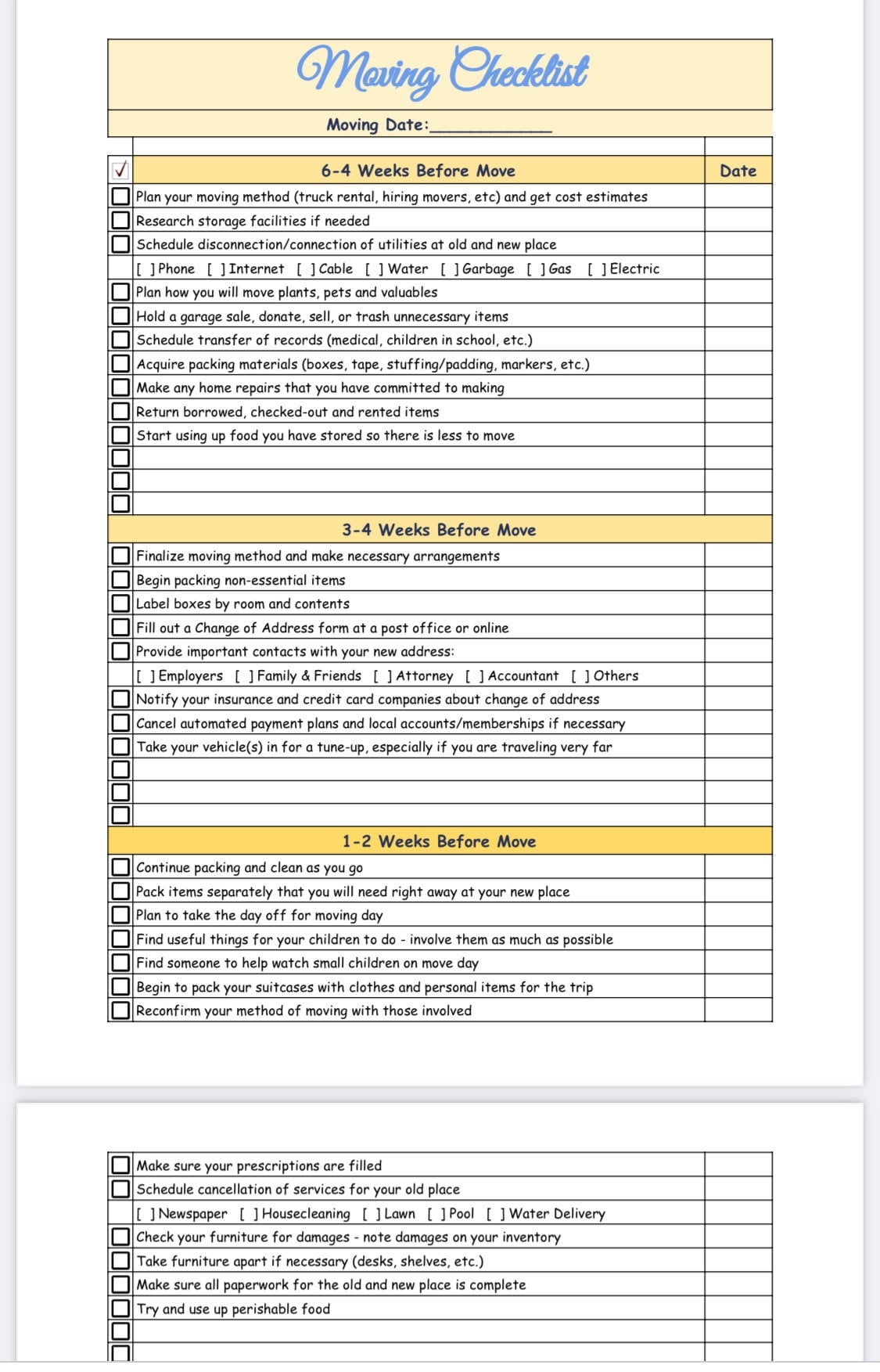 Moving To Do List Template