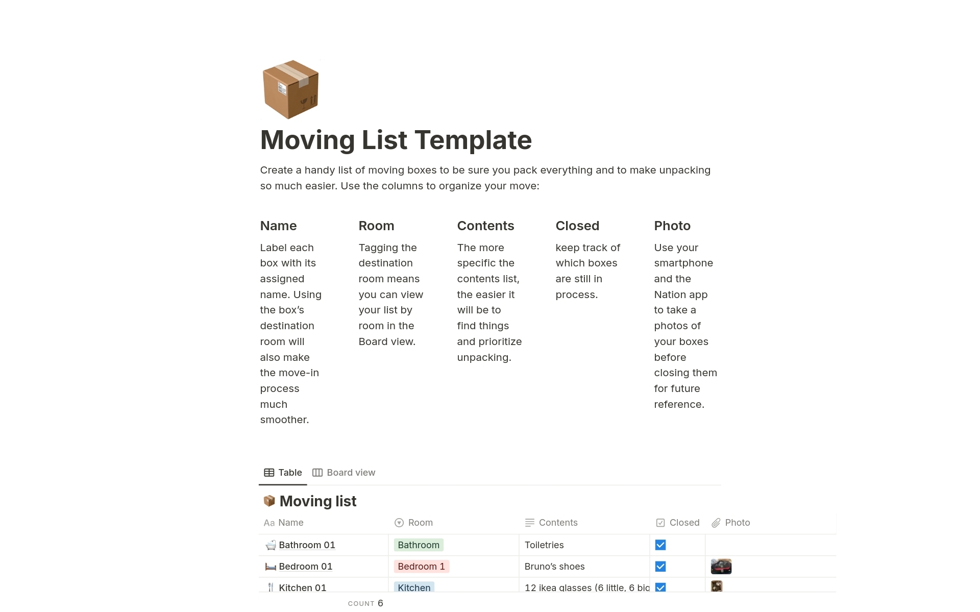 Moving List Template