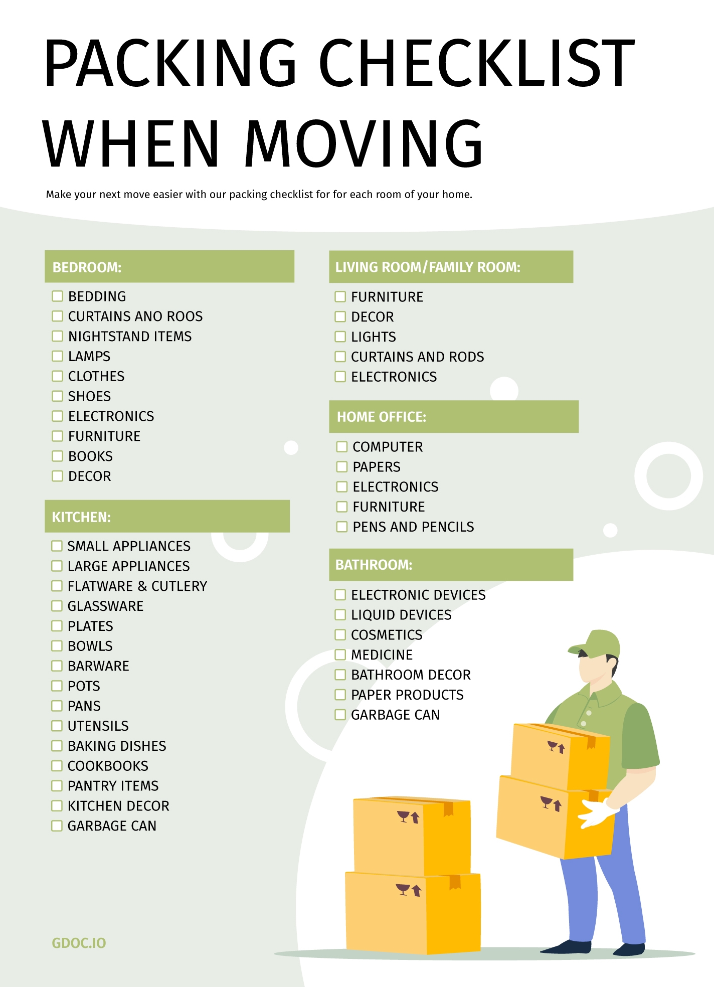 Moving Packing List Free Google Docs Template Gdoc io Worksheets Library