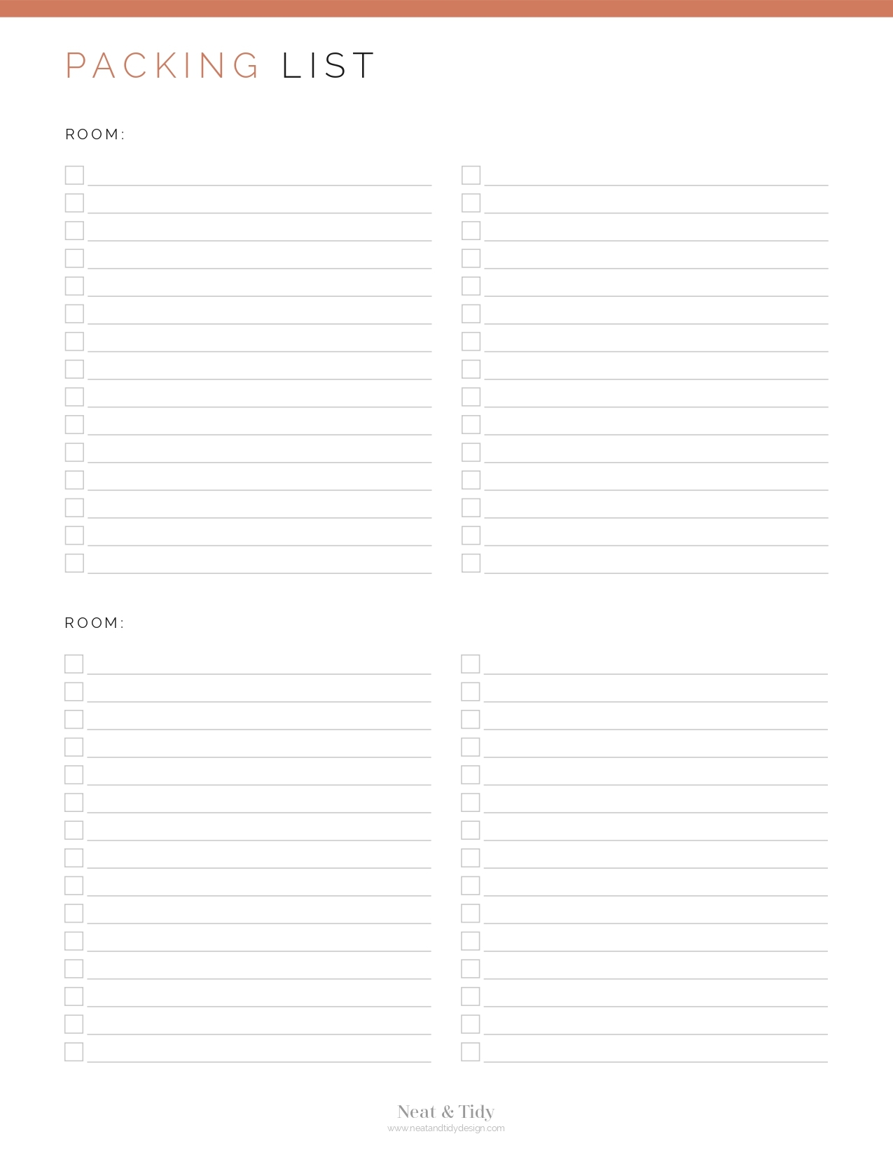 Moving Packing List Neat And Tidy Design