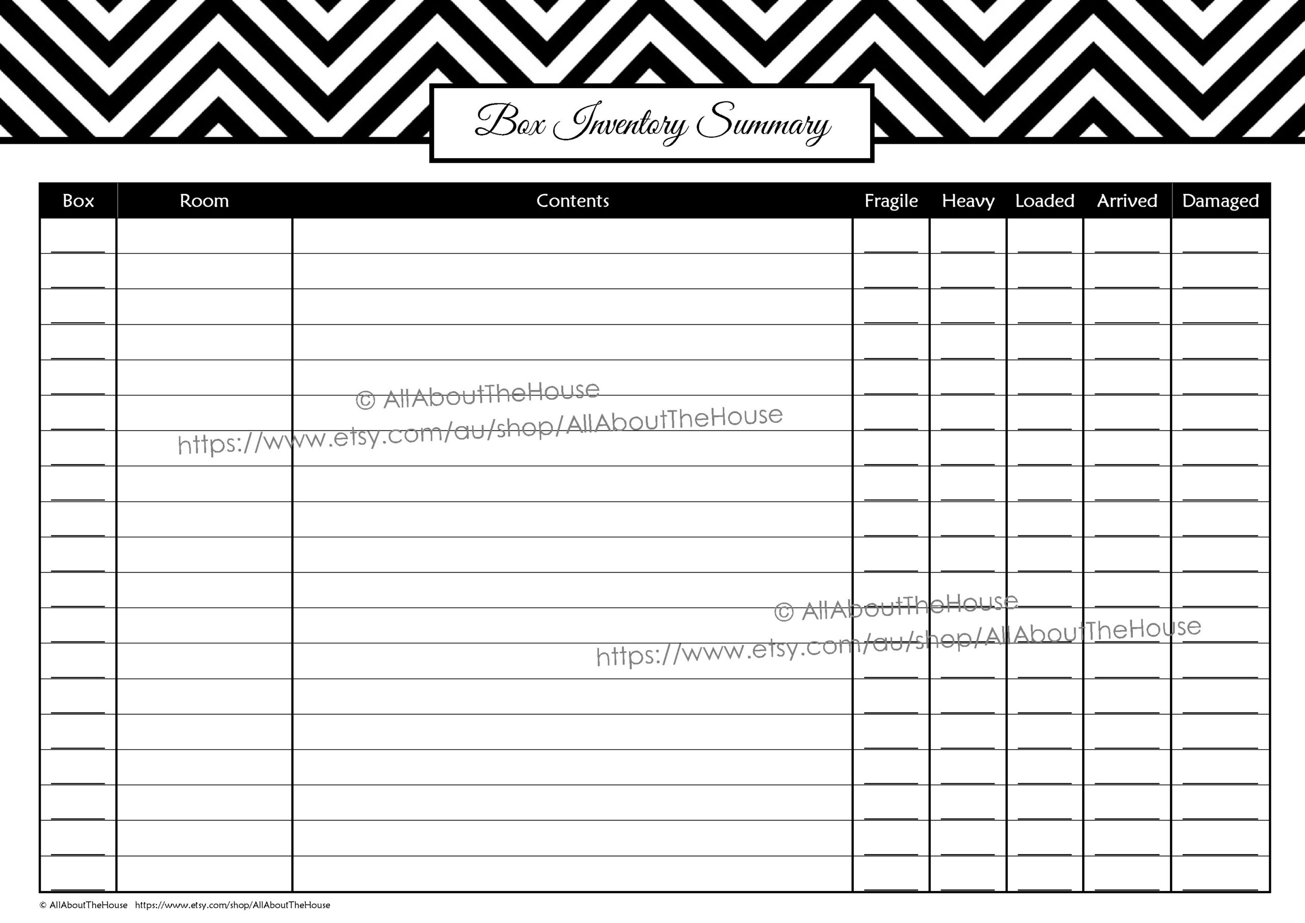 Moving Inventory List Template