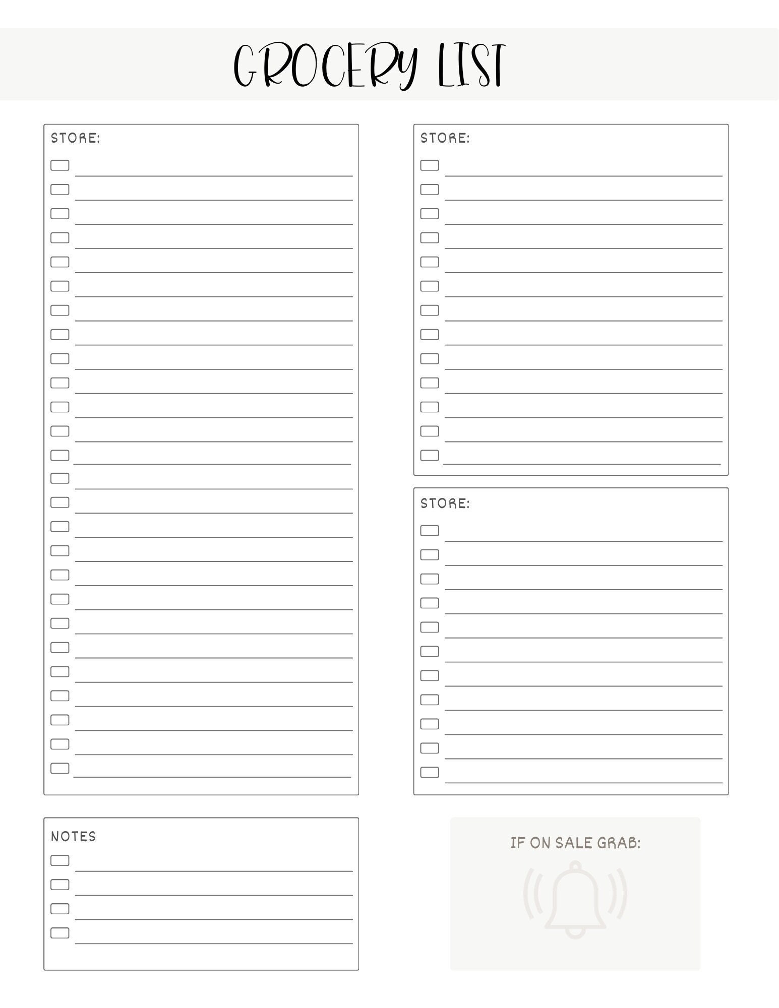 Kroger Grocery List Template
