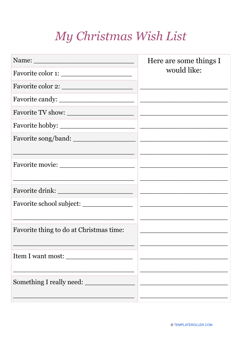 My Christmas Wish List Template Pink Download Printable PDF Templateroller
