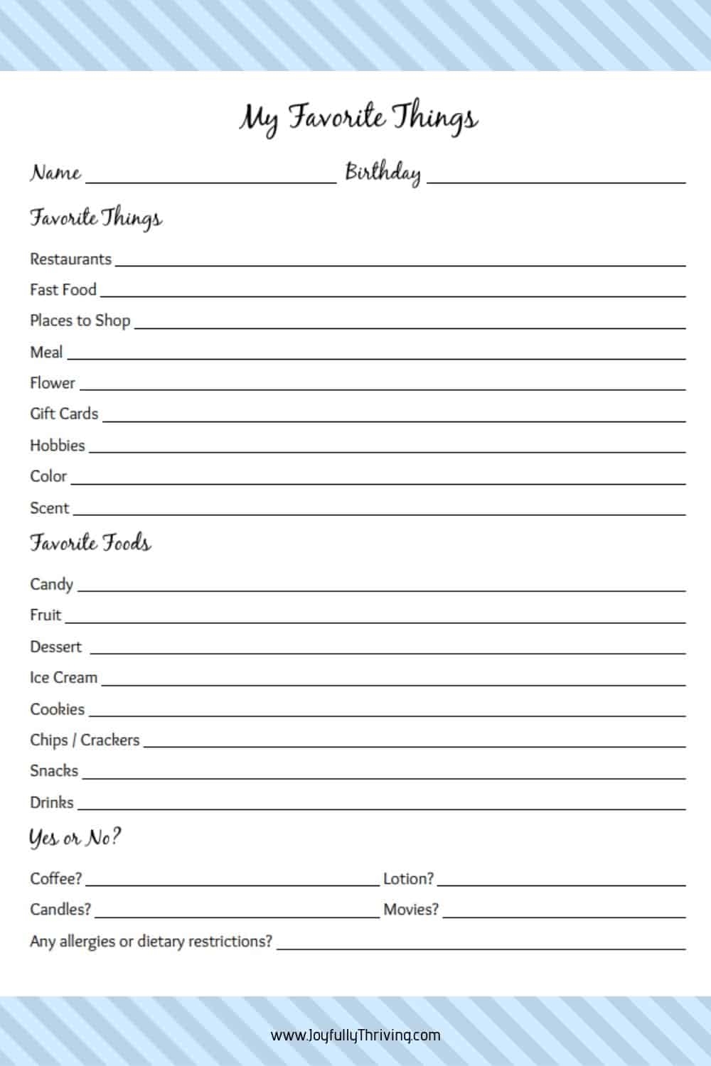 Favorite Things List Template