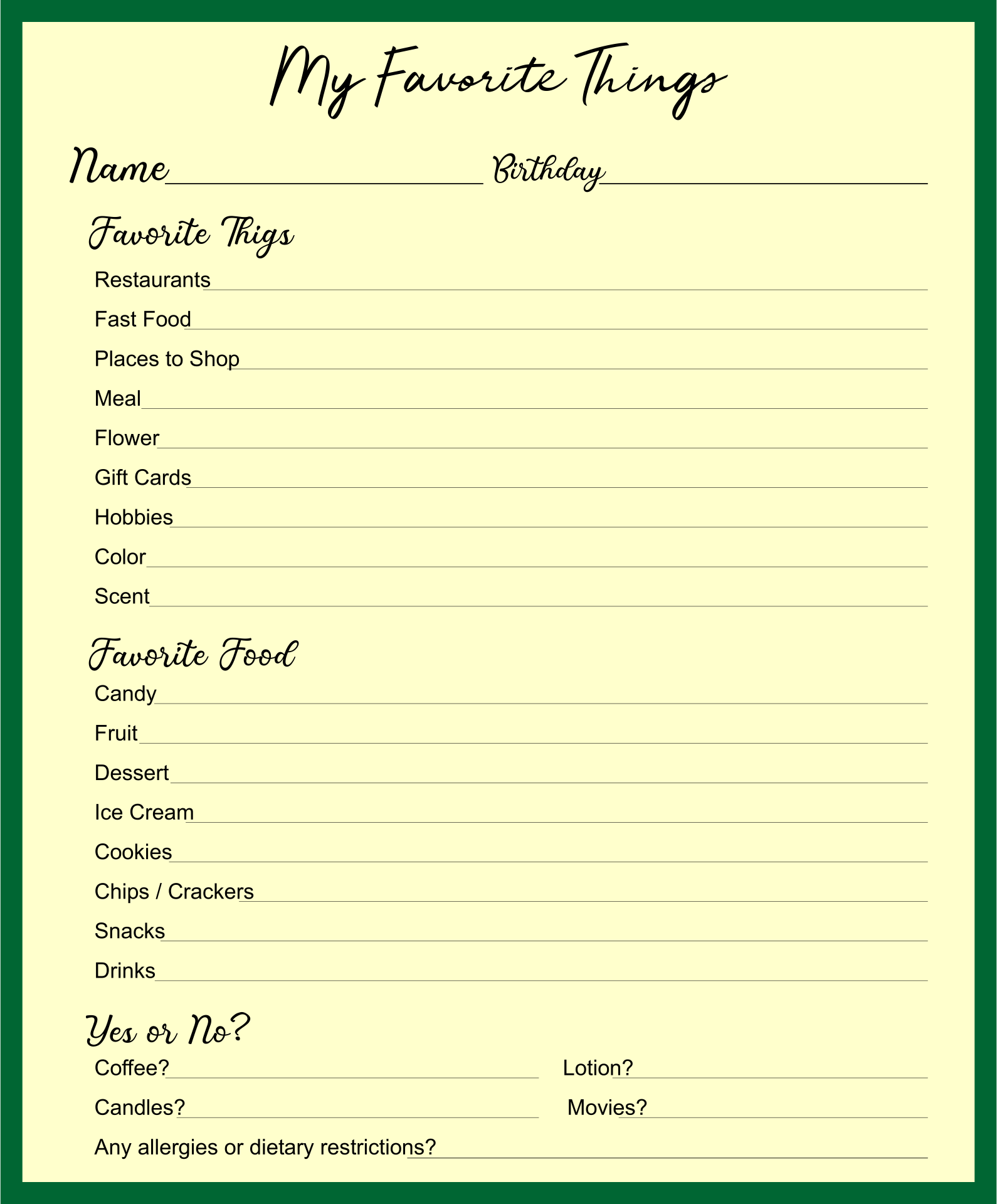 My Favorite Things Printable Printable Design Resources