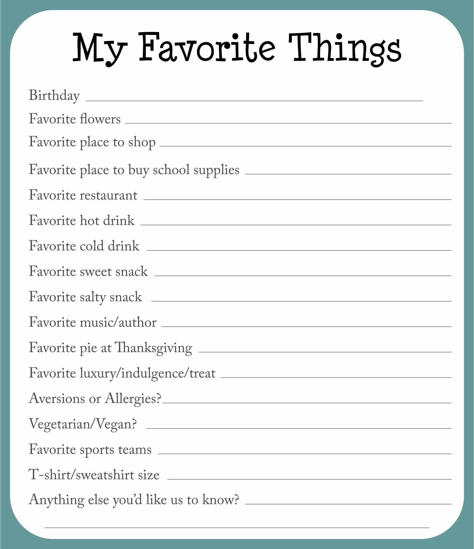 My Favorite Things Worksheets 2025