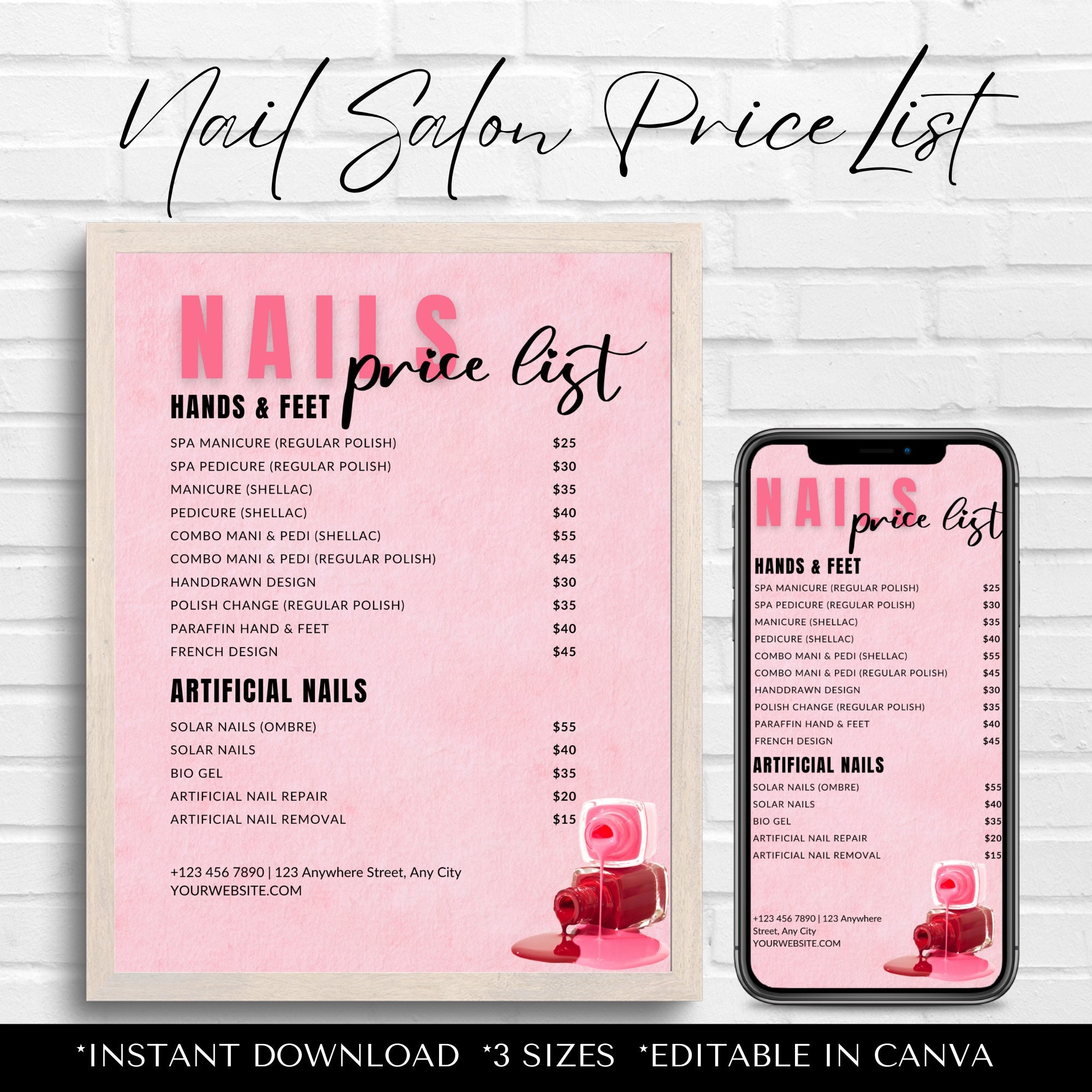 Nail Price List Instant Download Editable Template For Salon Pedicure Manicure Pricing Beauty U0026 Nail Salon Price Sheet Boost Business Etsy