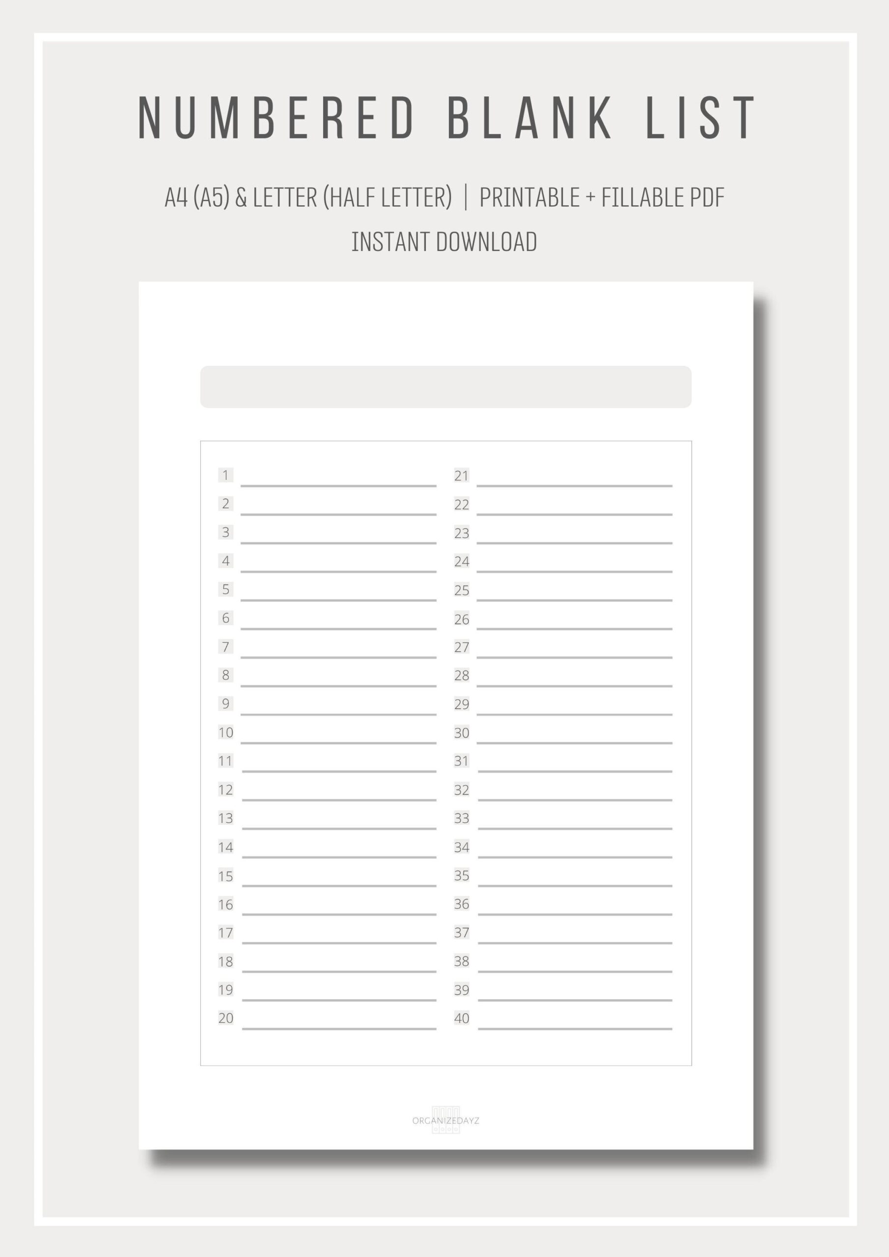Numbered List Template