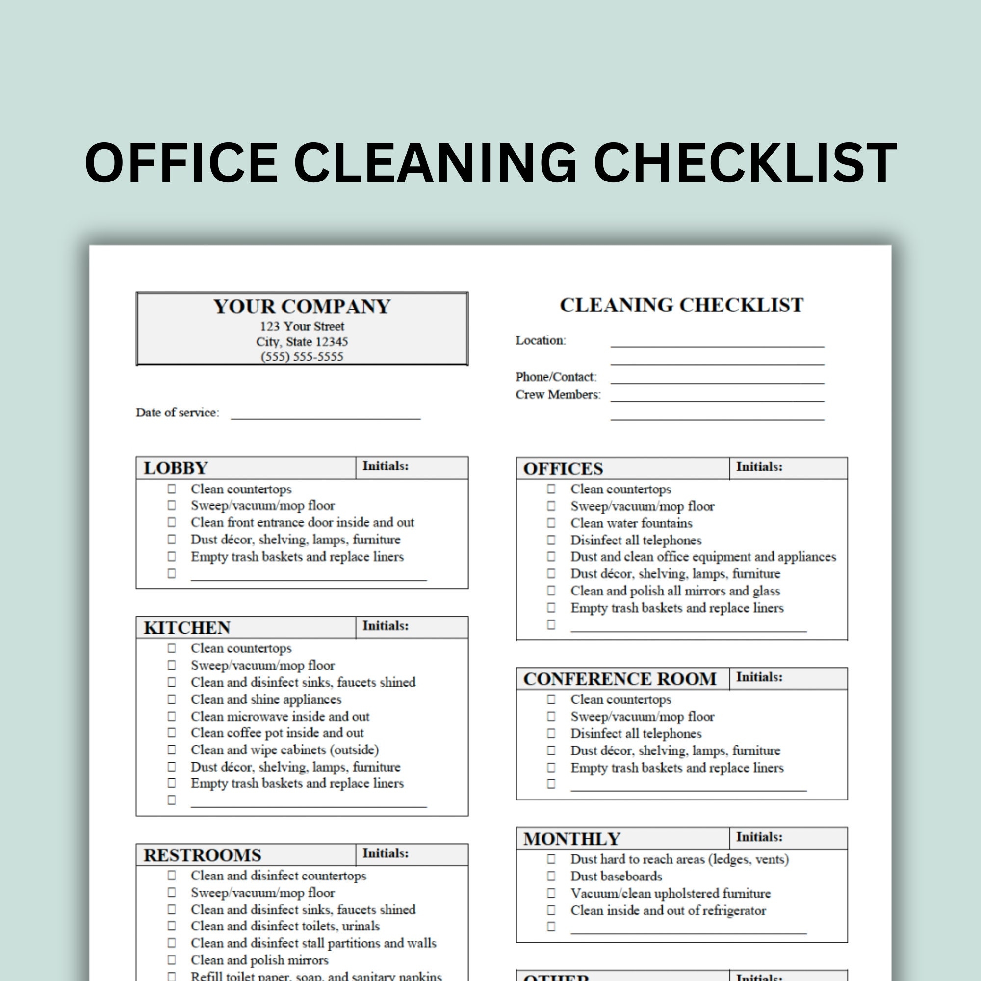 Office Cleaning List Template