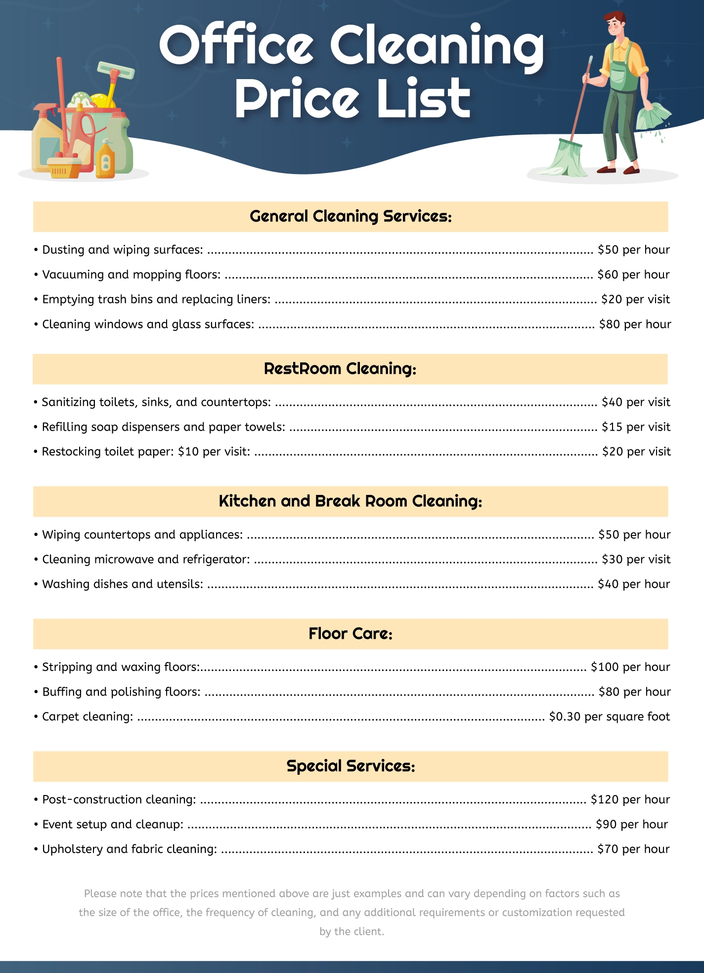 Office Cleaning Price List Free Google Docs Template Gdoc io