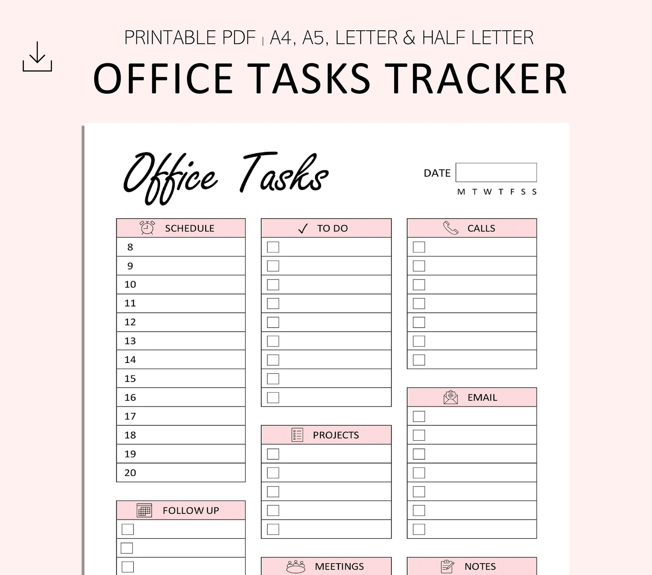 Office Task Tracker Printable Office Organizer Work Planner Work To Do List Work Checklist PDF A4 A5 Letter Half Letter Etsy