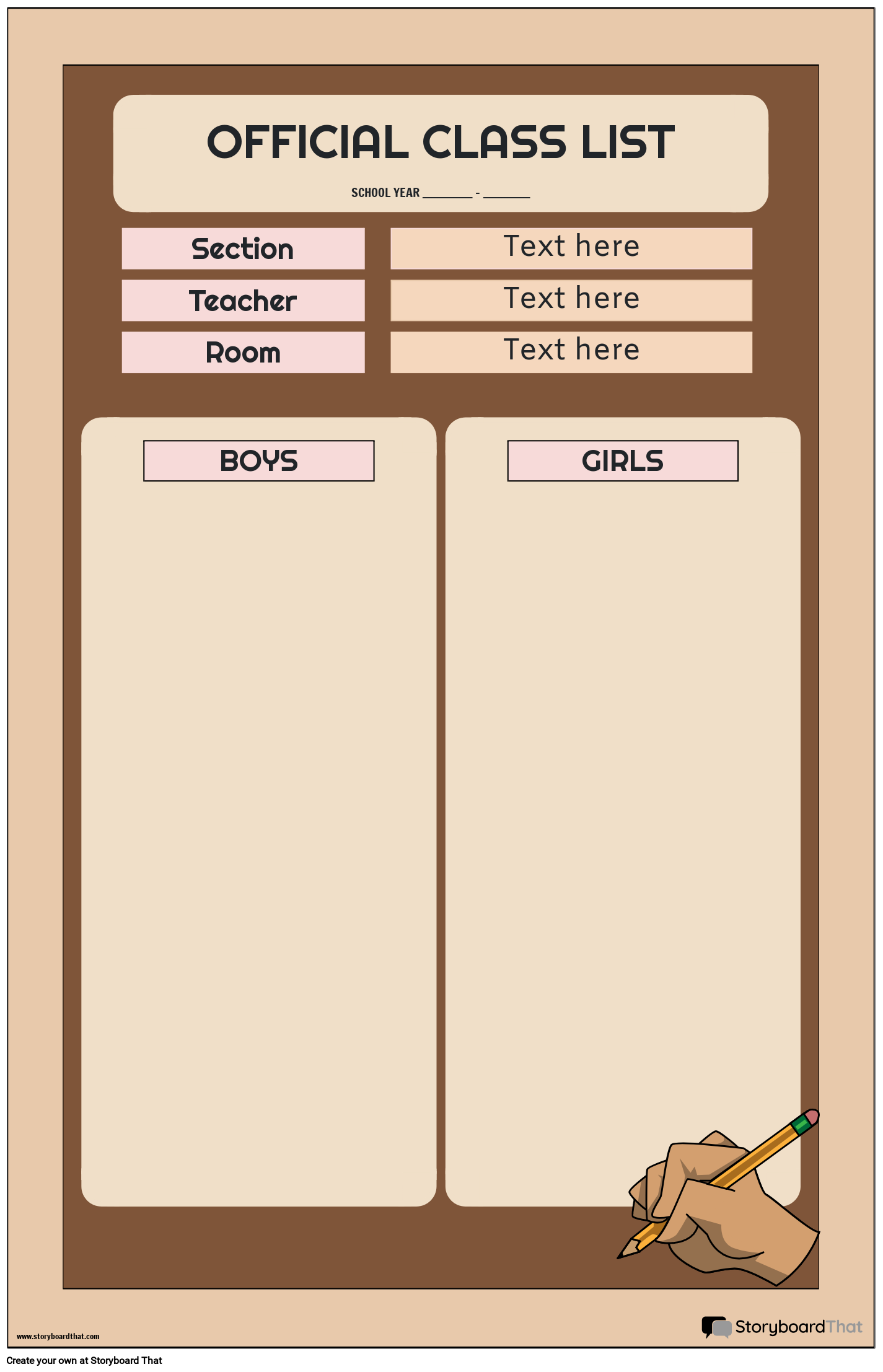 Official Class List Template Storyboard By Templates