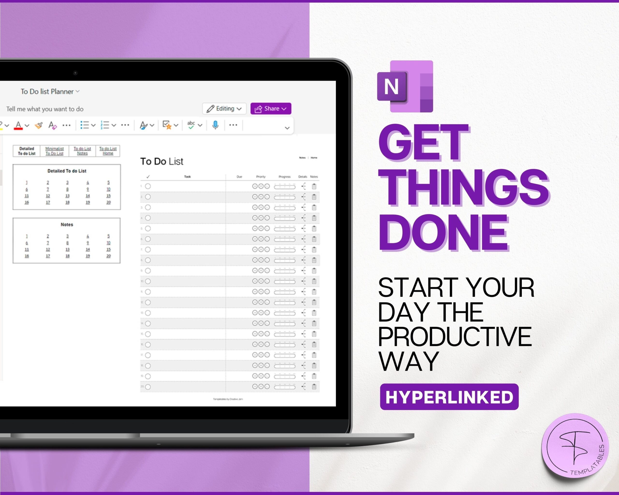 Onenote To Do List Template Hyperlinked To Do List For One Note Digital Task List Brain Dump Template ADHD To Do List Minimalist List Etsy