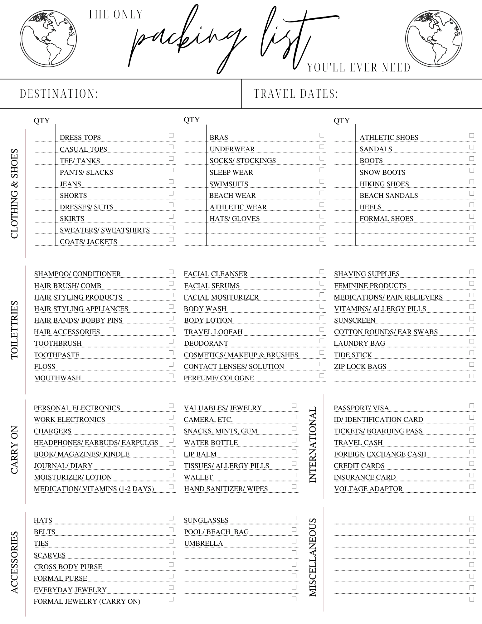 Packing List Template