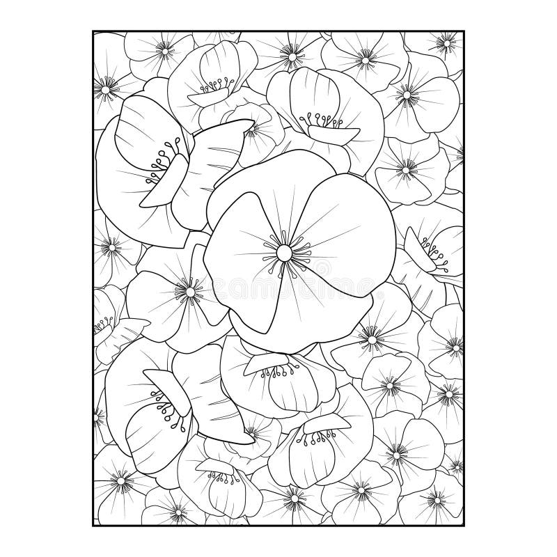 Outline Poppy Flower Pattern Poppy Flower Vector Pattern And Poppy Flower Coloring Pages For Adults Stock Vector Illustration Of Document Template 278329163