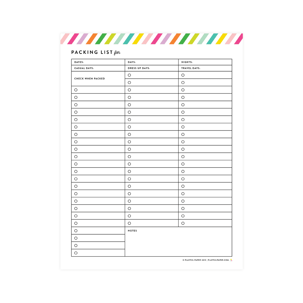 Packing List Template Free