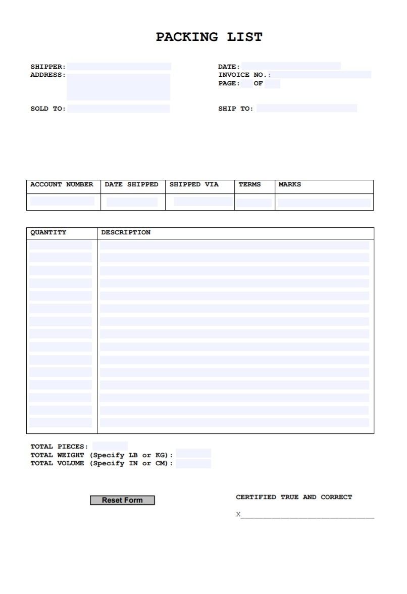 Packing List Template Free Word Templates