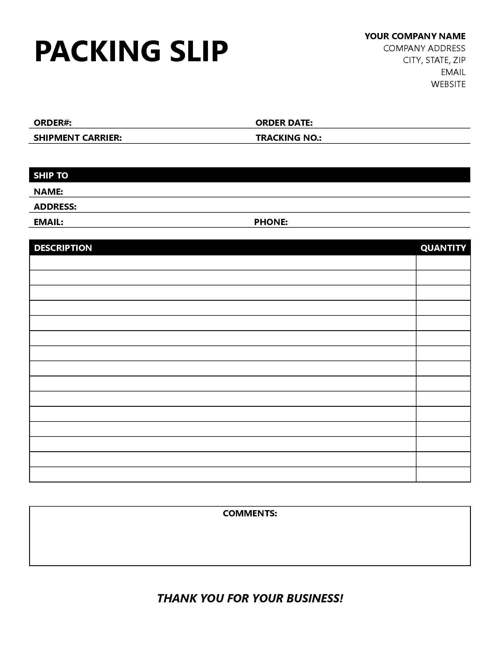 Packing Slip Template Word