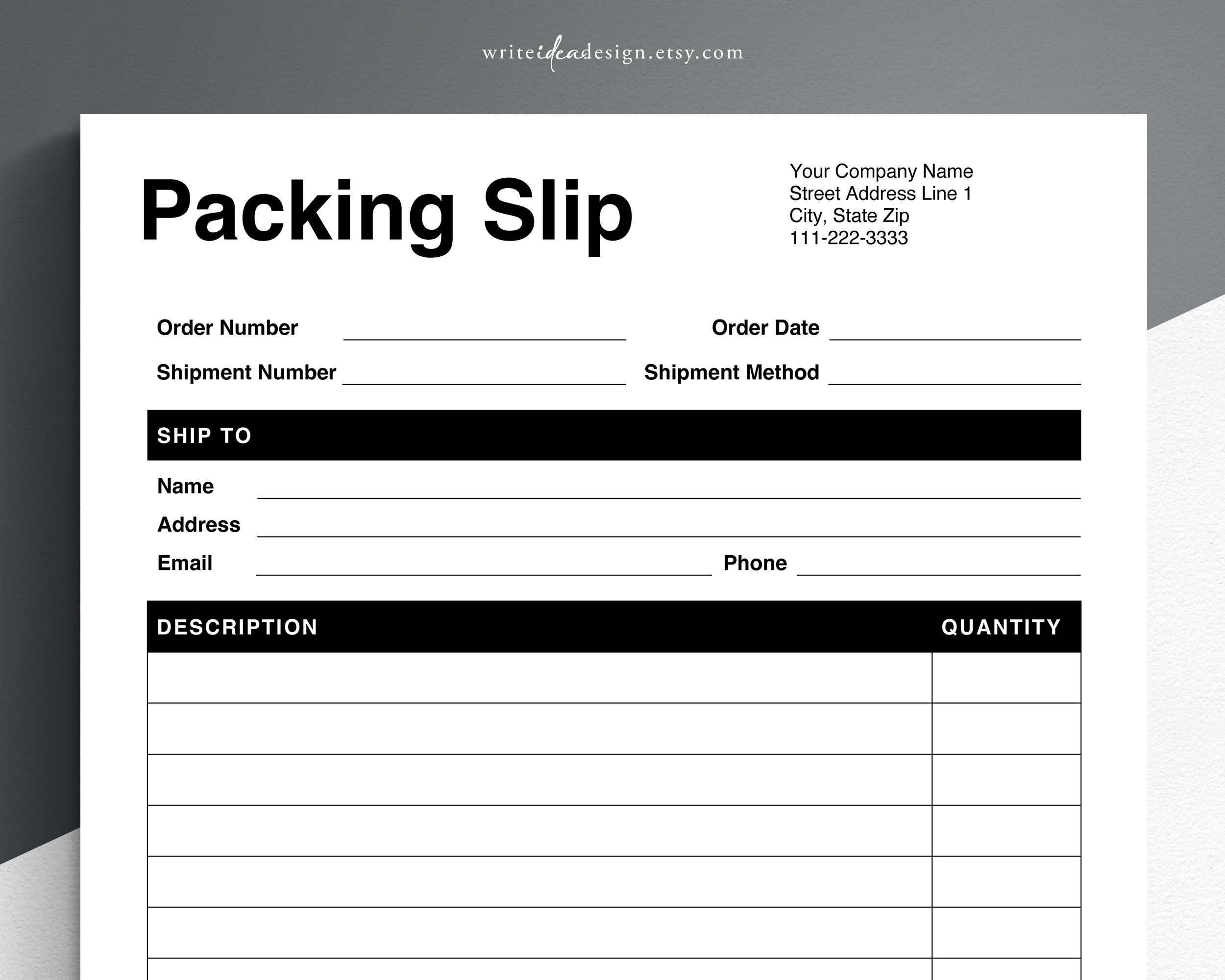 Blank Packing Slip Template