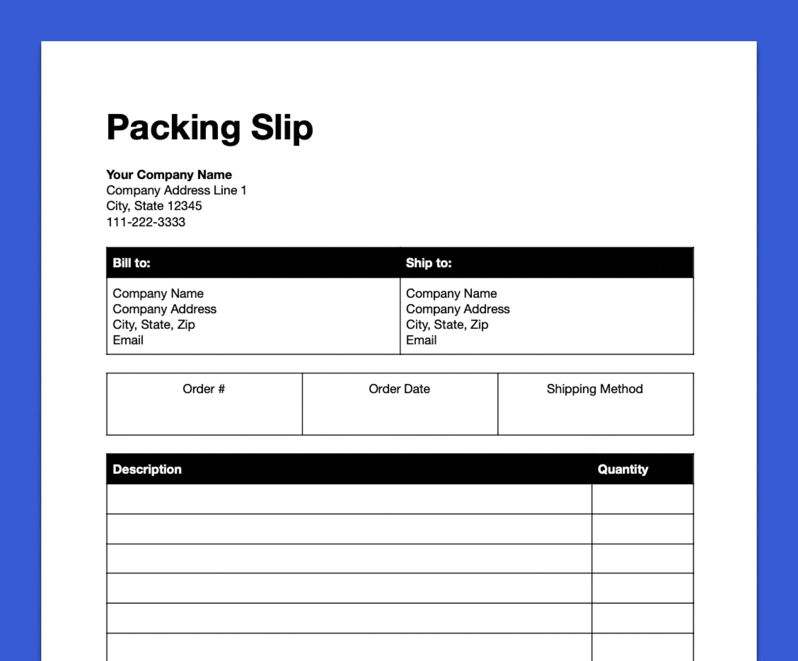 Package Slip Template