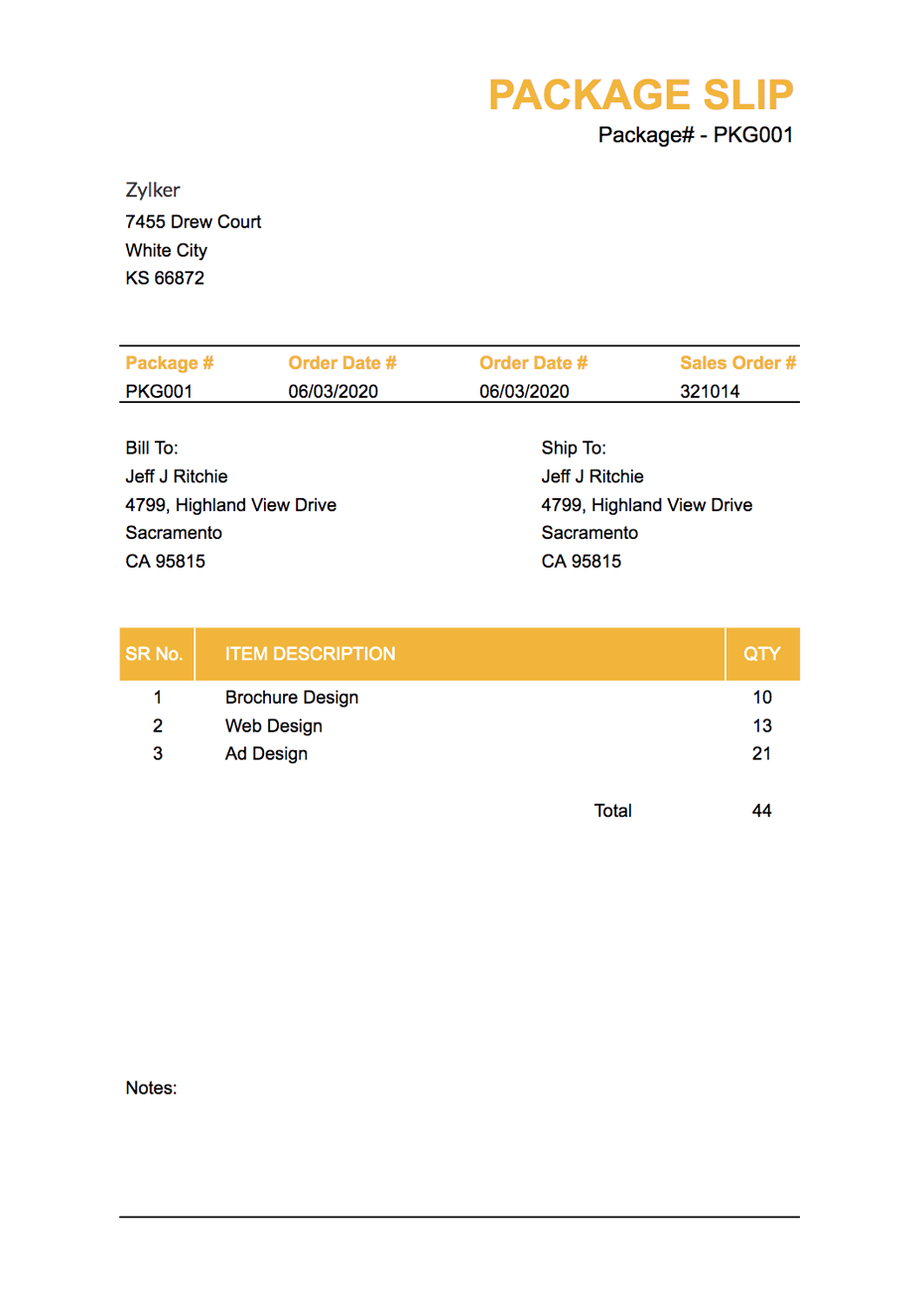 Packing List Template For Shipping