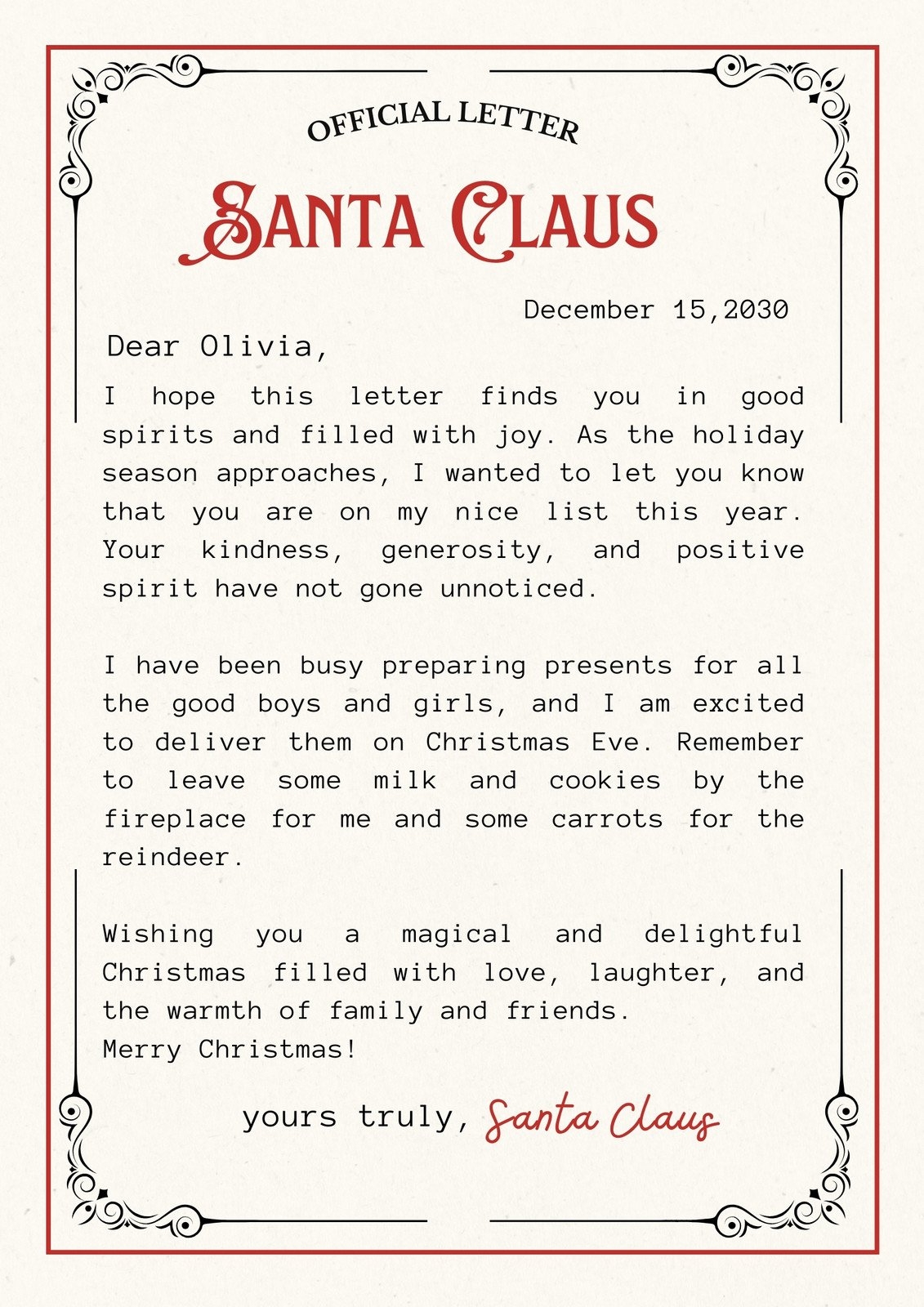 Template For Santa List