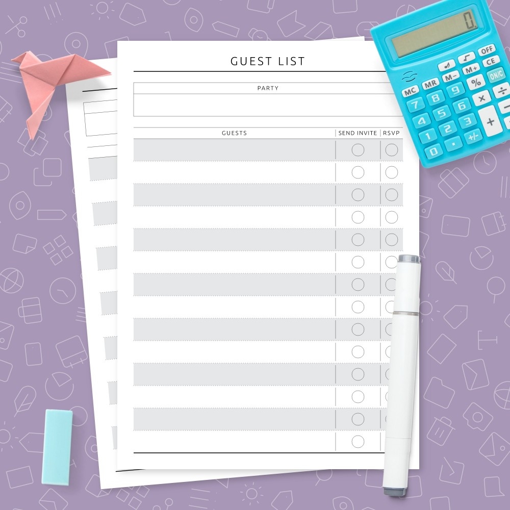 Party Guest List Original Style Template Printable PDF