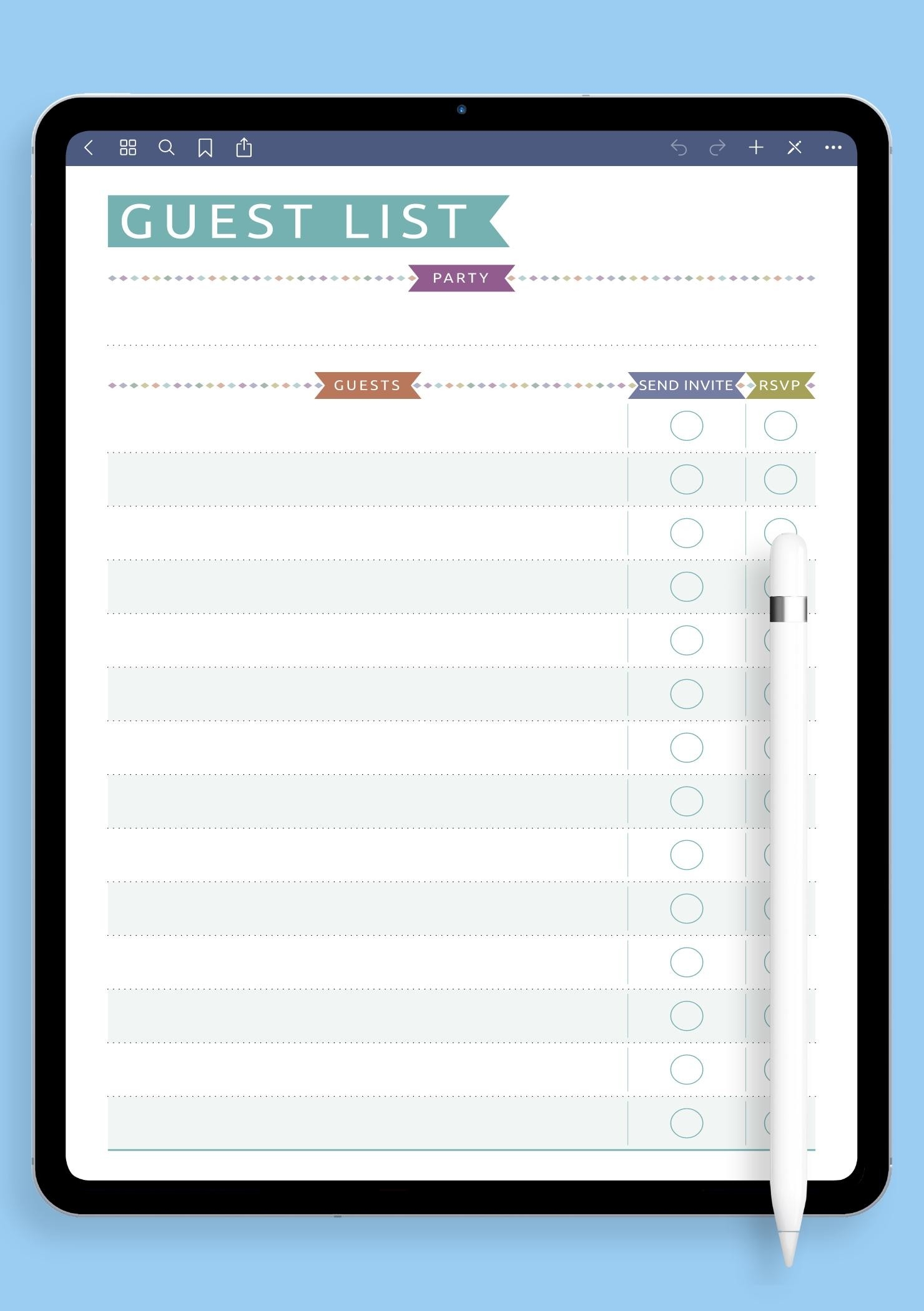 Party Guest List Template Casual Style For Easy Planning