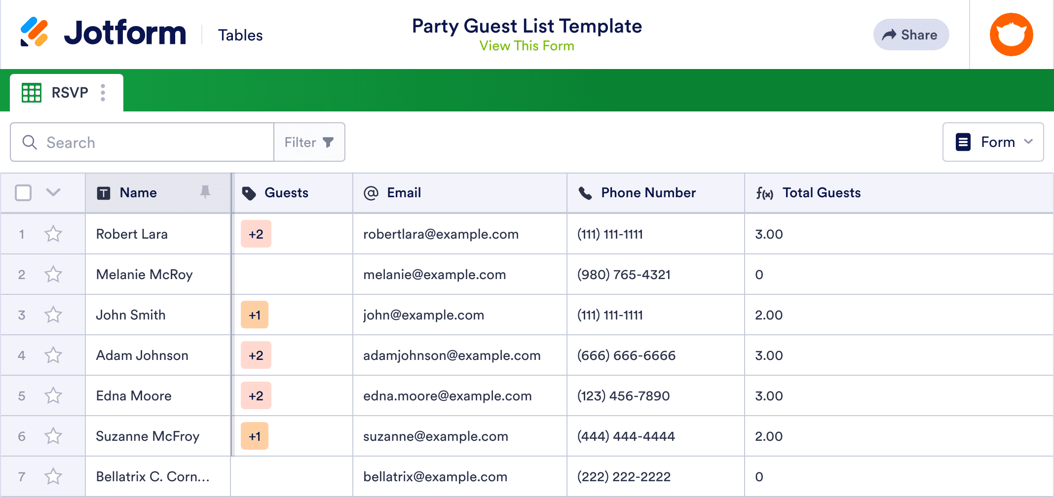 Party List Template